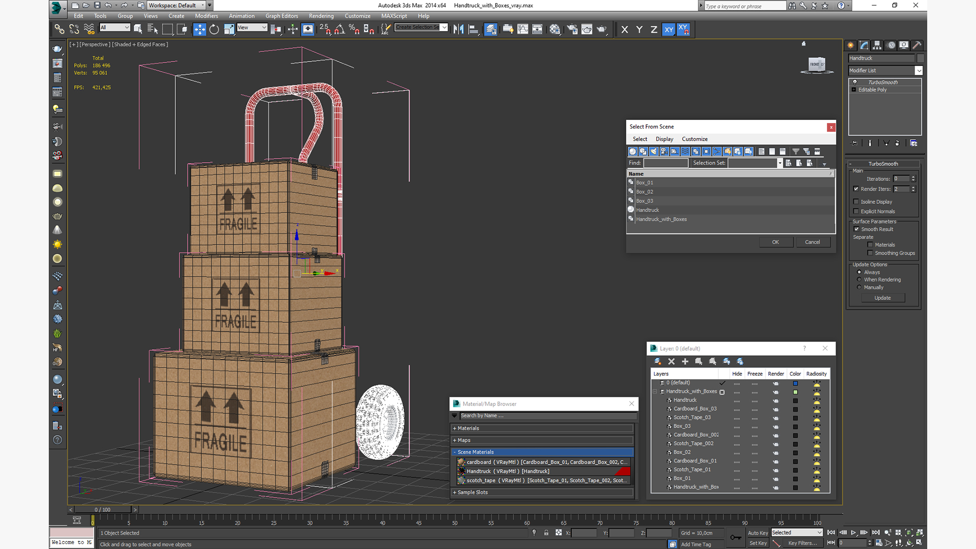 3D model Handtruck with Boxes