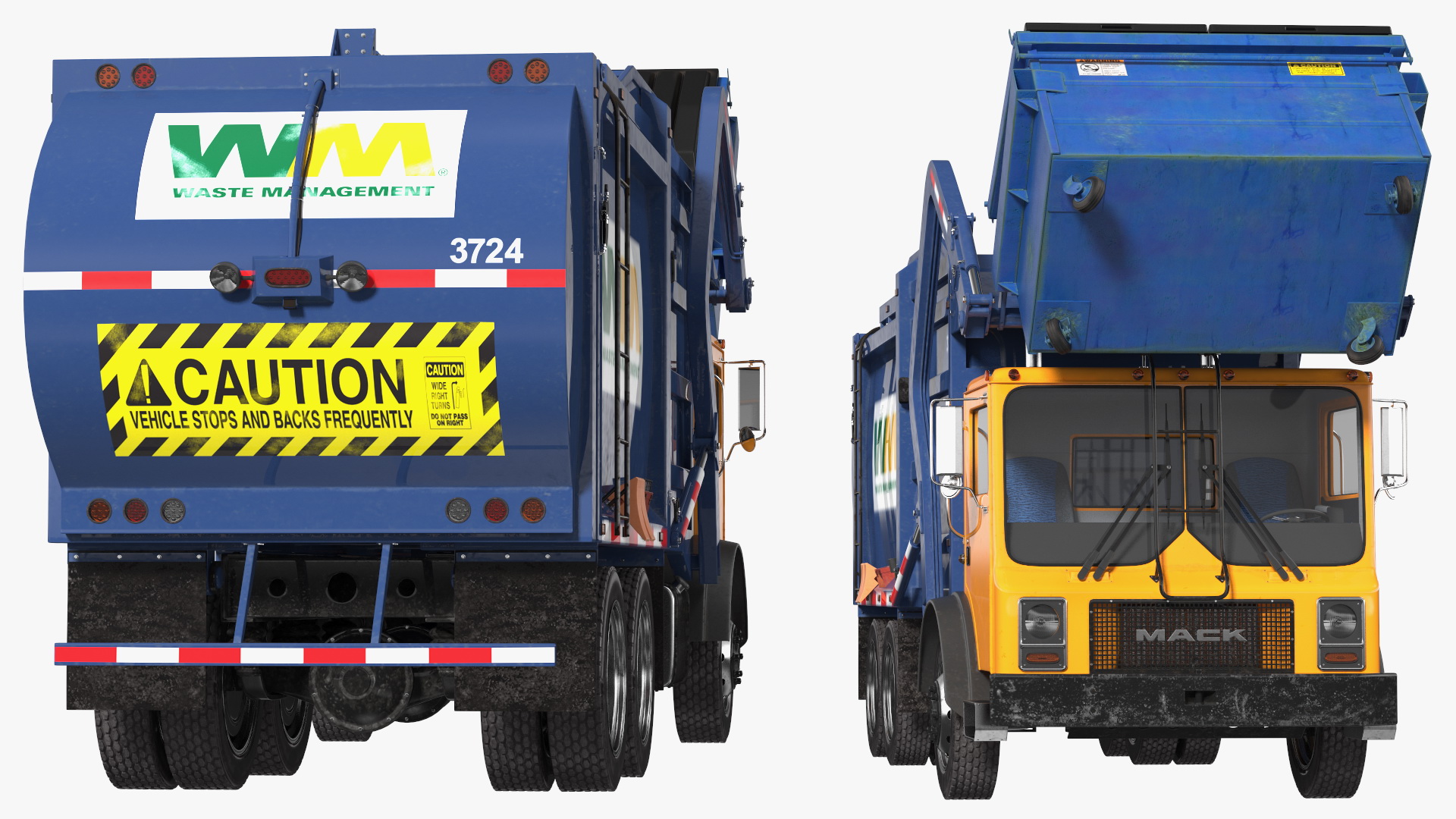 Mack Garbage Truck with Dumpster Blue 3D