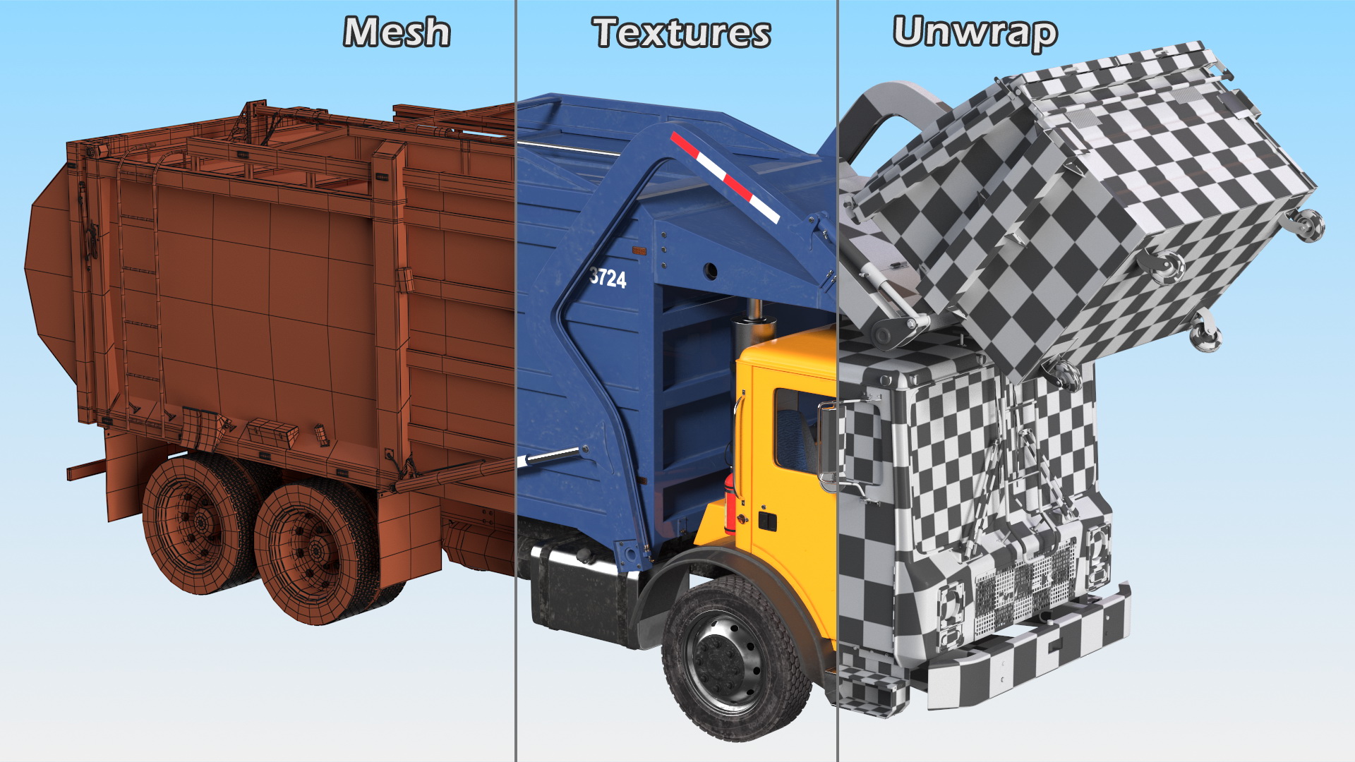 Mack Garbage Truck with Dumpster Blue 3D