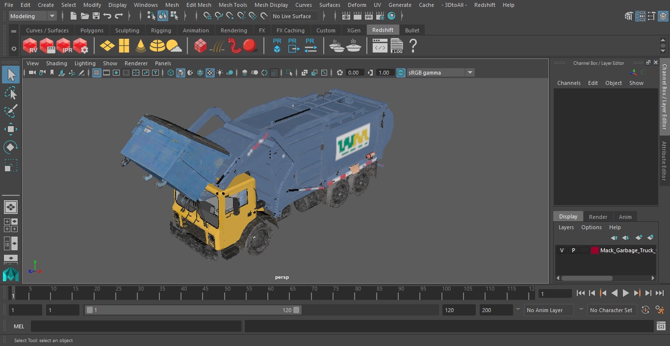 Mack Garbage Truck with Dumpster Blue 3D