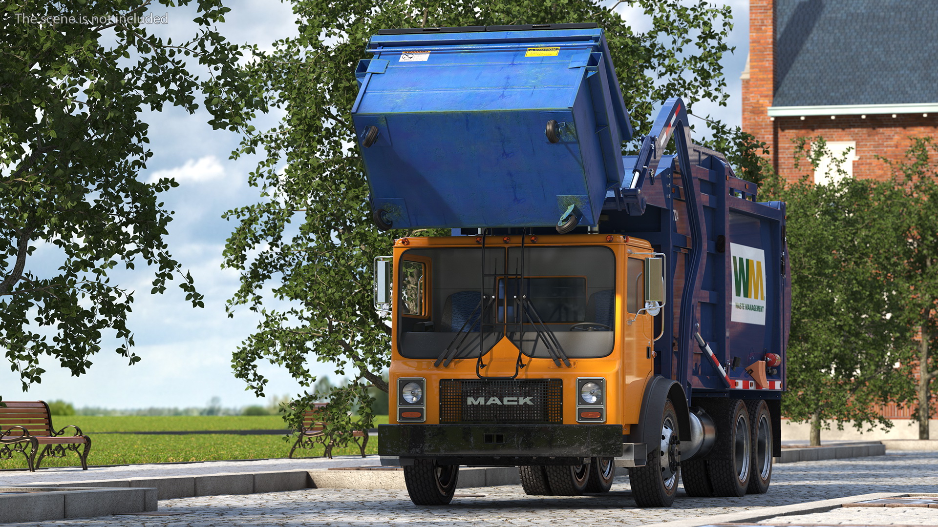 Mack Garbage Truck with Dumpster Blue 3D