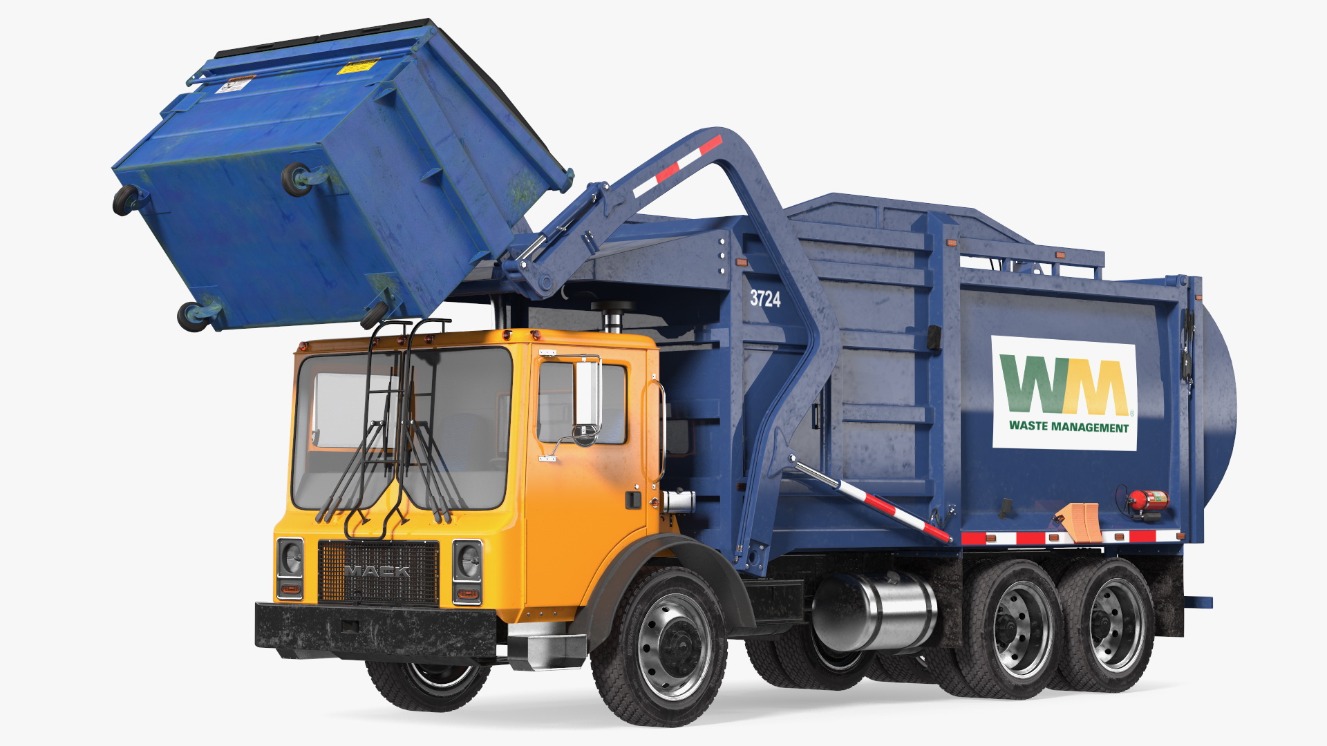 Mack Garbage Truck with Dumpster Blue 3D