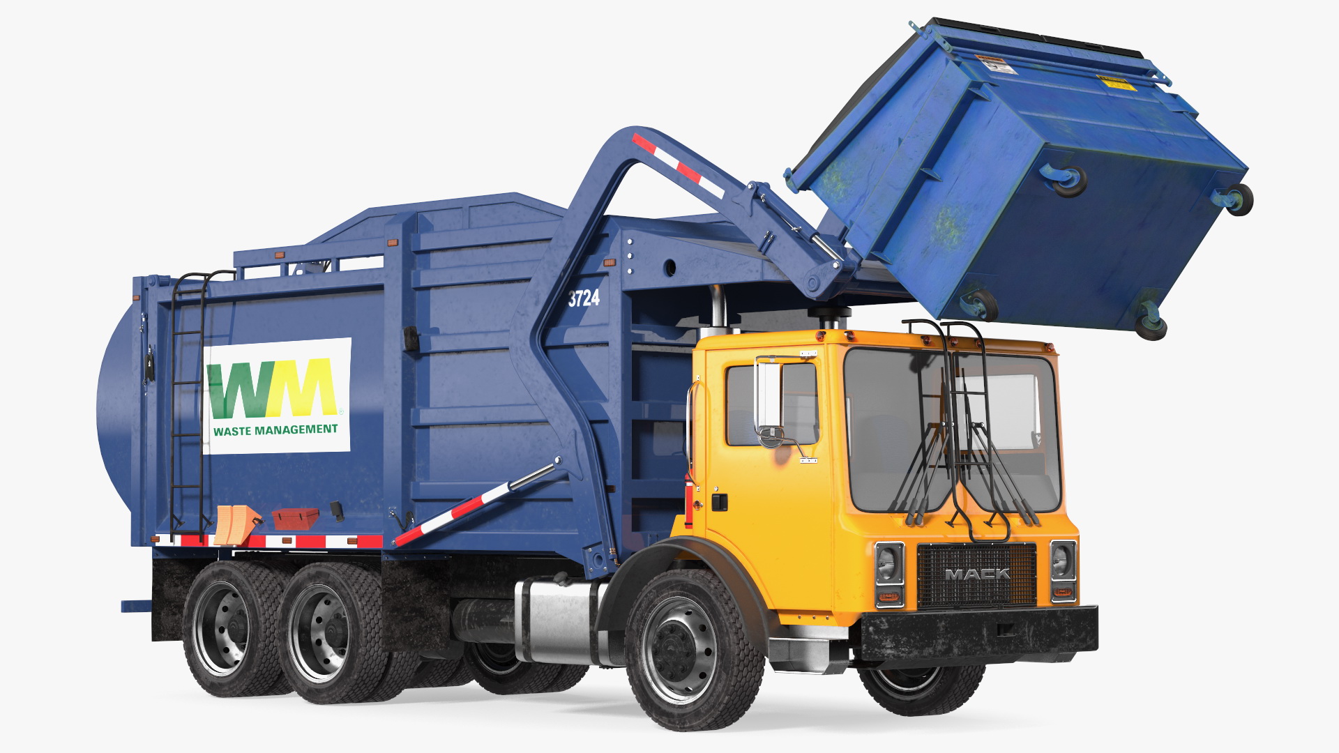 Mack Garbage Truck with Dumpster Blue 3D