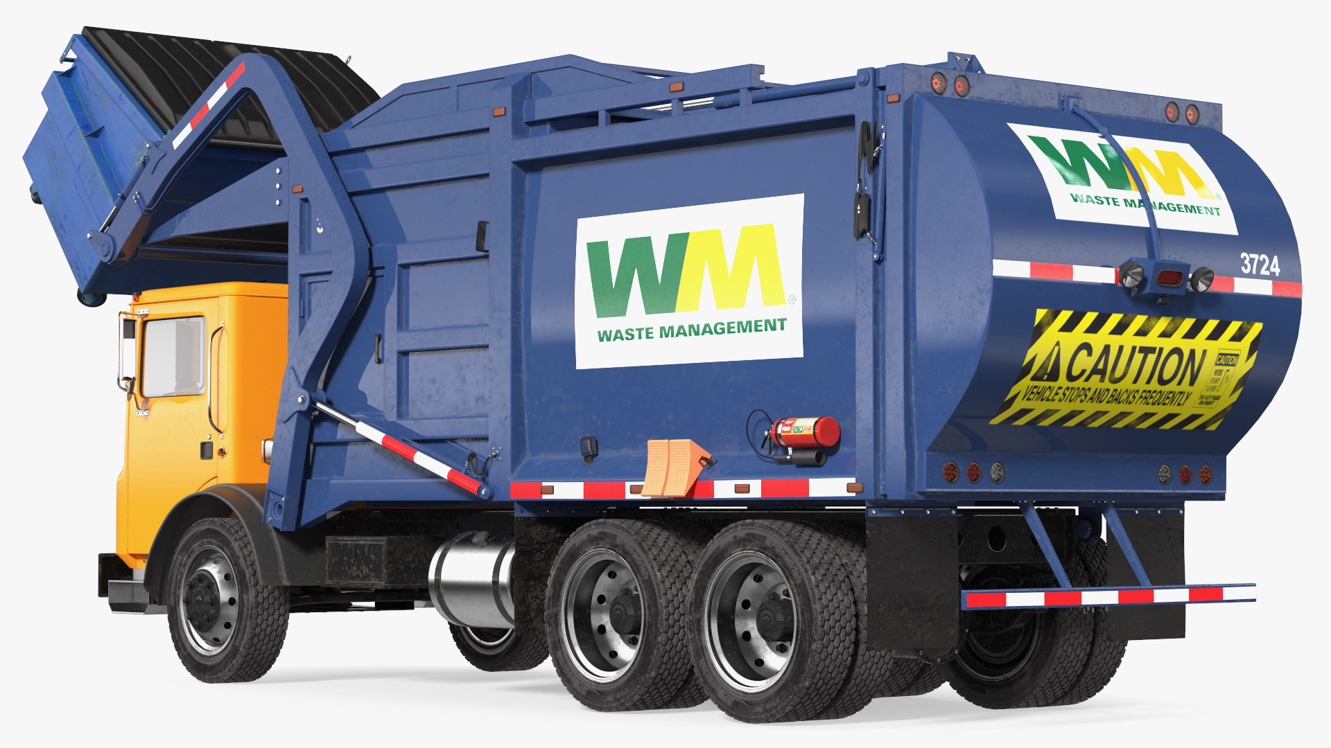 Mack Garbage Truck with Dumpster Blue 3D