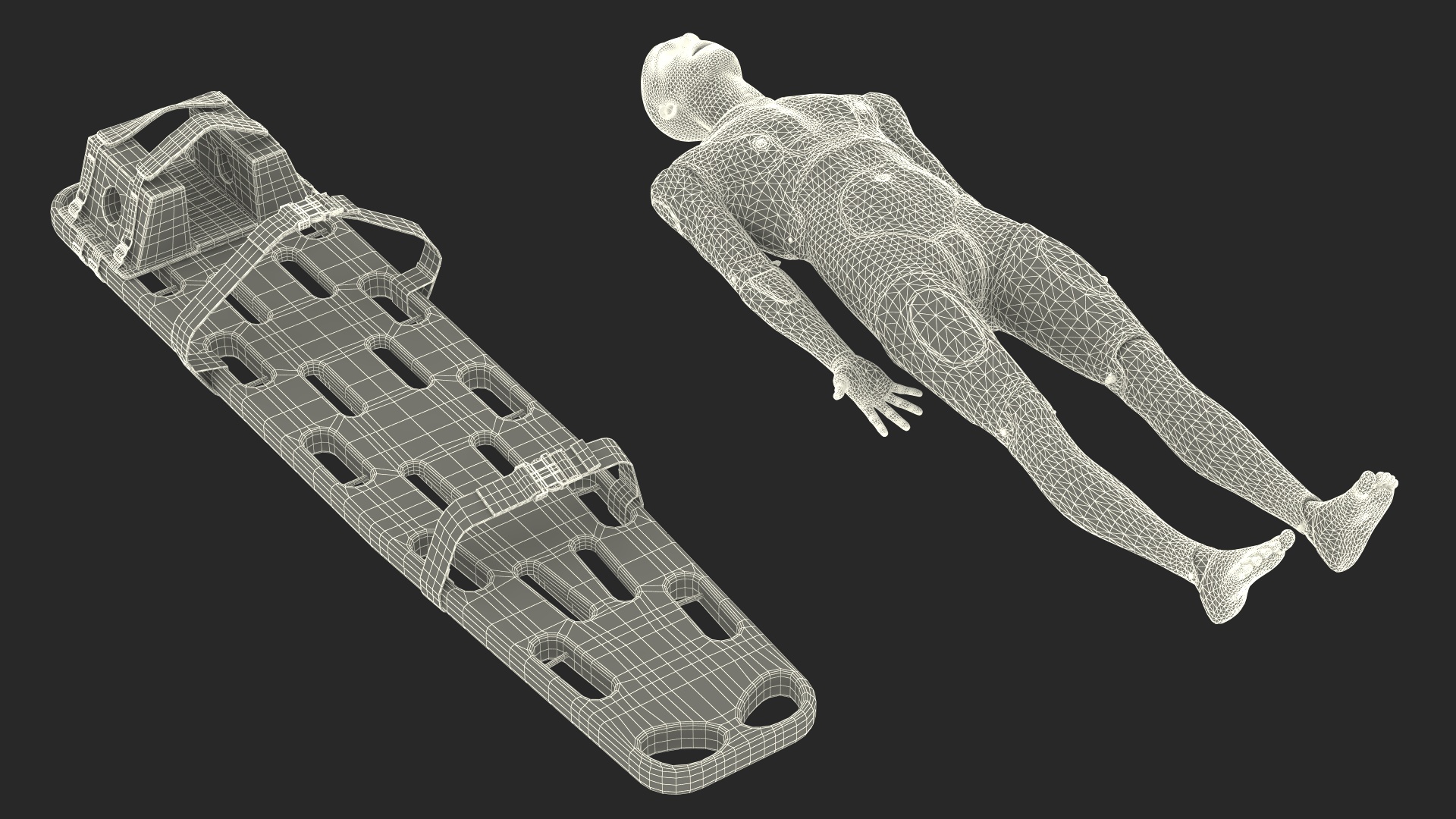 3D model Spinal Board Stretcher with Manikin