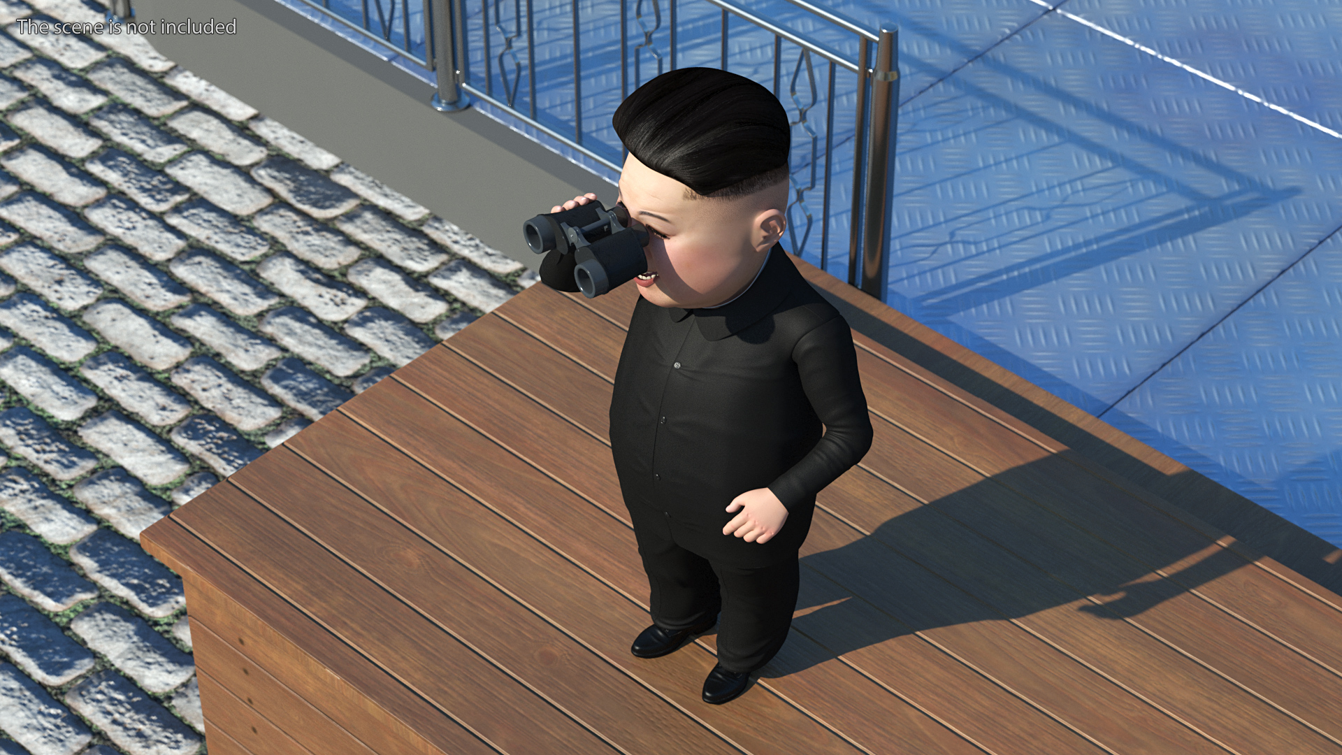 3D Cartoon Kim Jong Un Looking Binoculars model