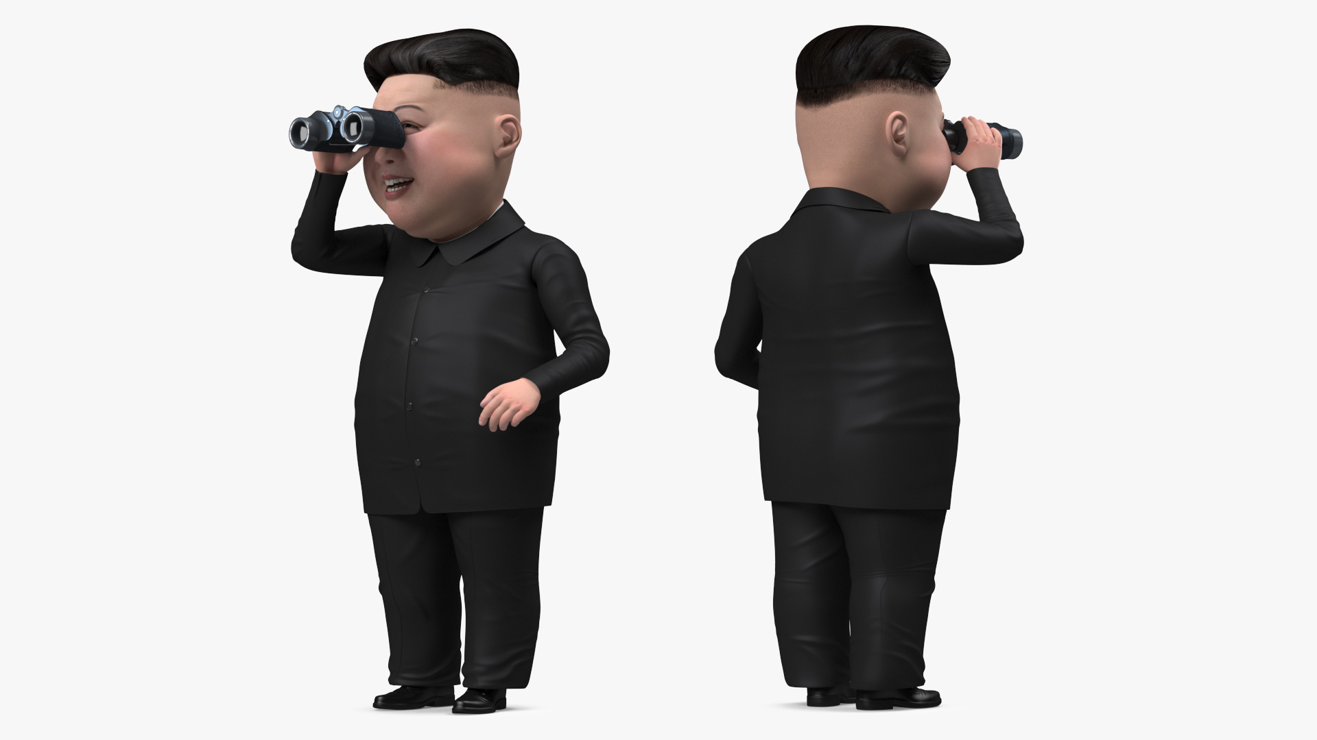 3D Cartoon Kim Jong Un Looking Binoculars model