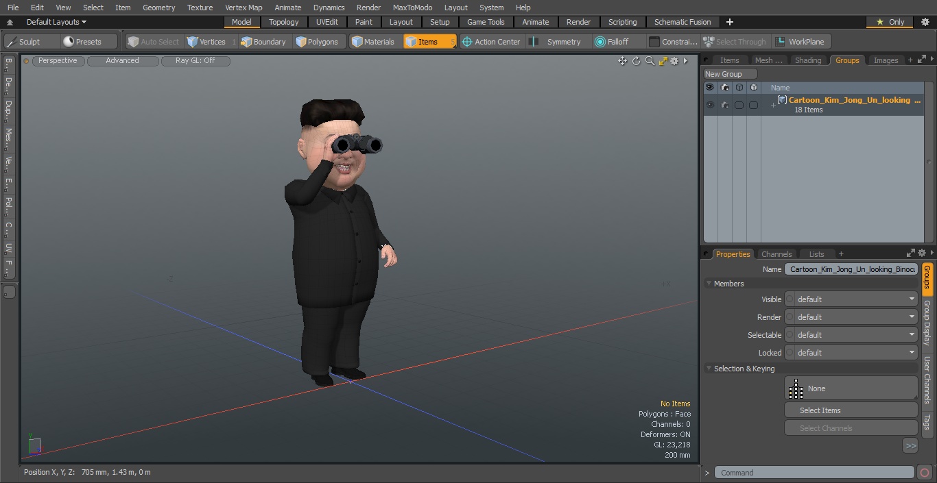 3D Cartoon Kim Jong Un Looking Binoculars model