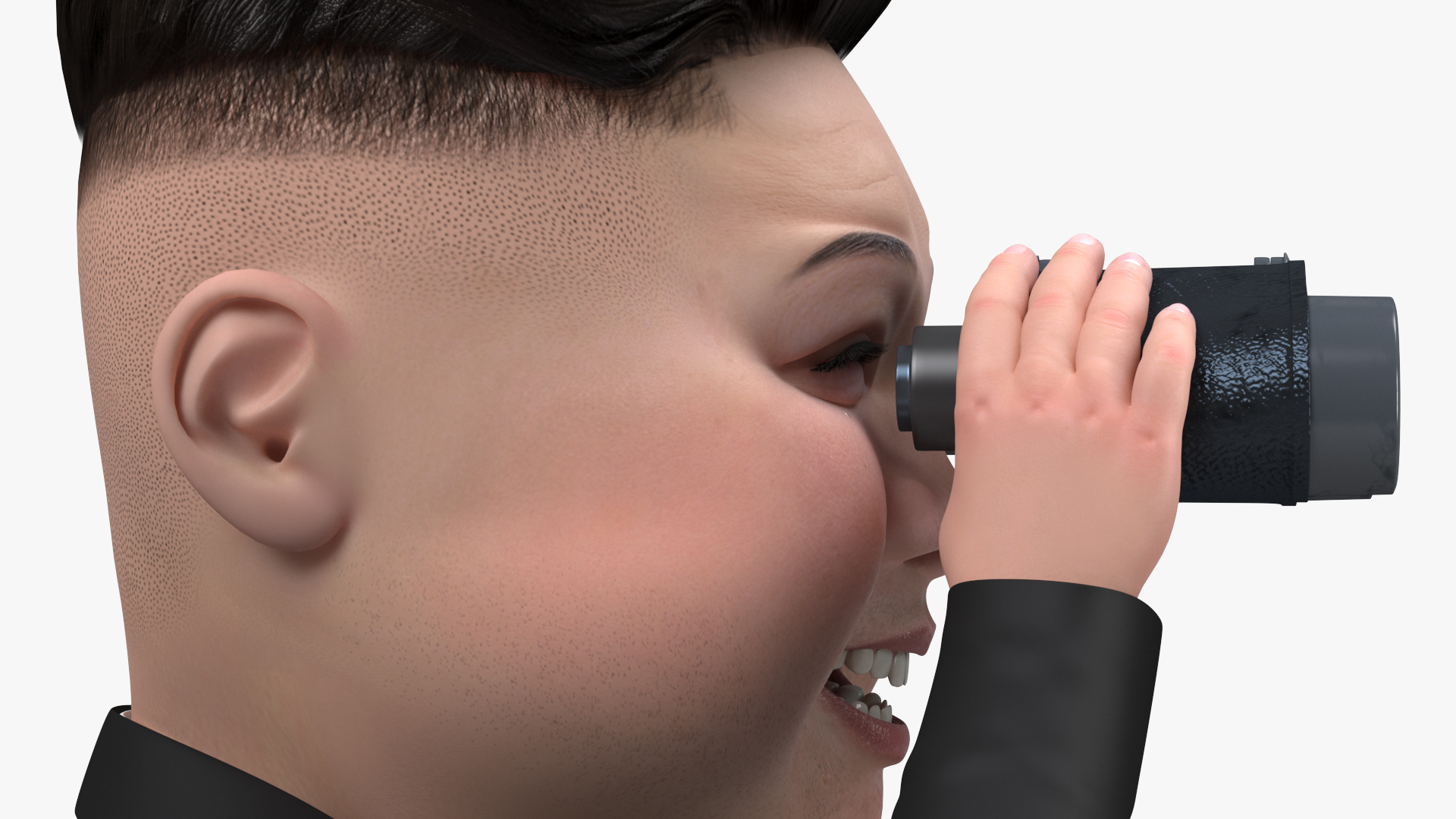 3D Cartoon Kim Jong Un Looking Binoculars model