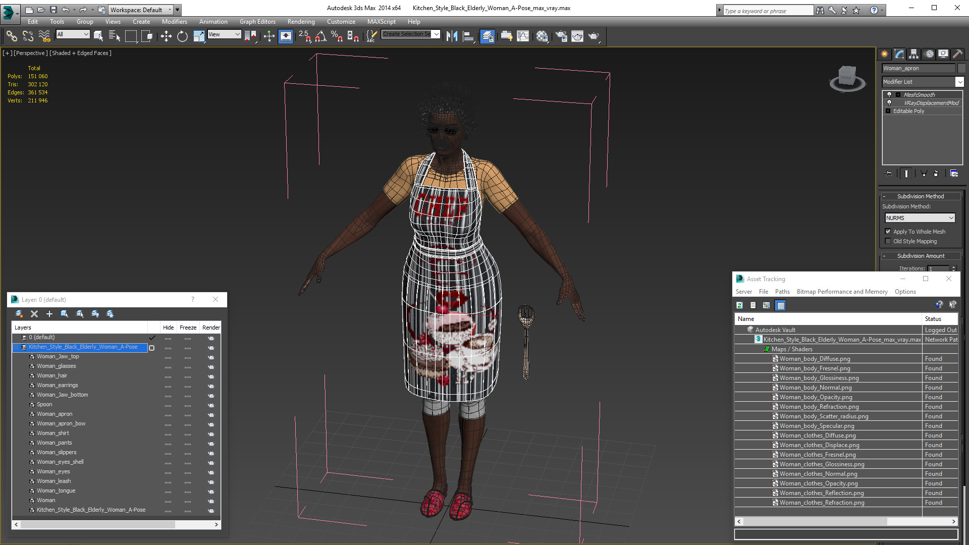 3D model Kitchen Style Black Elderly Woman A-Pose