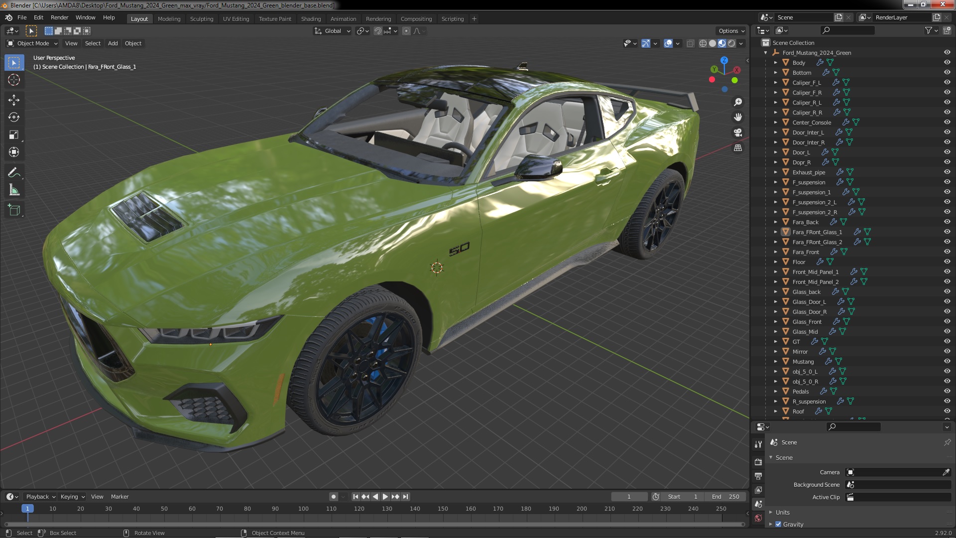 3D Ford Mustang 2024 Green model