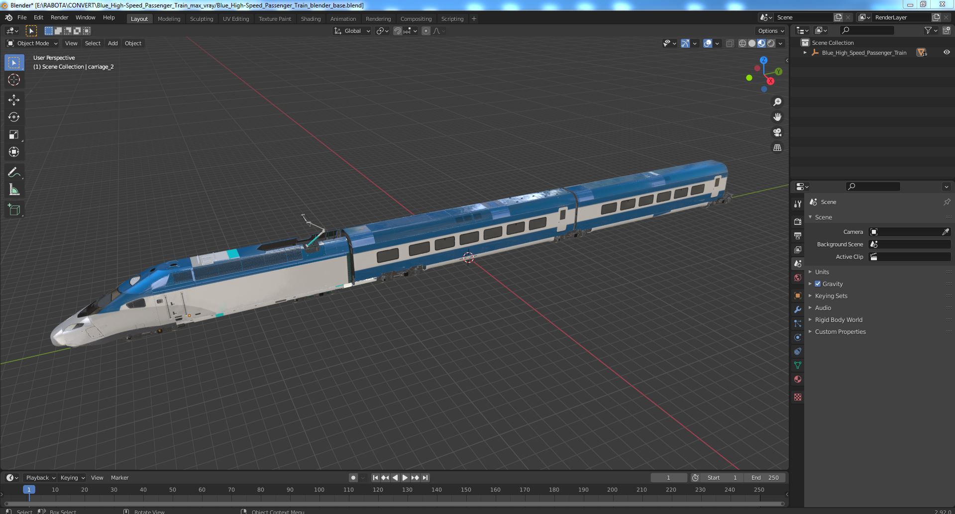 3D Blue High-Speed Passenger Train