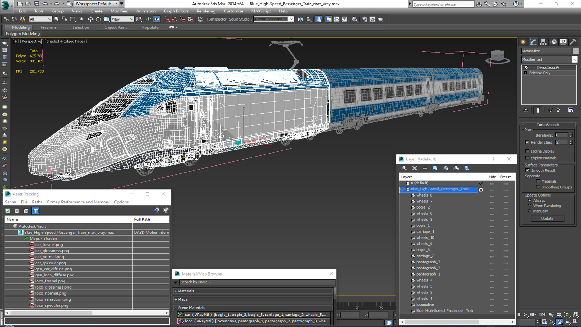 3D Blue High-Speed Passenger Train