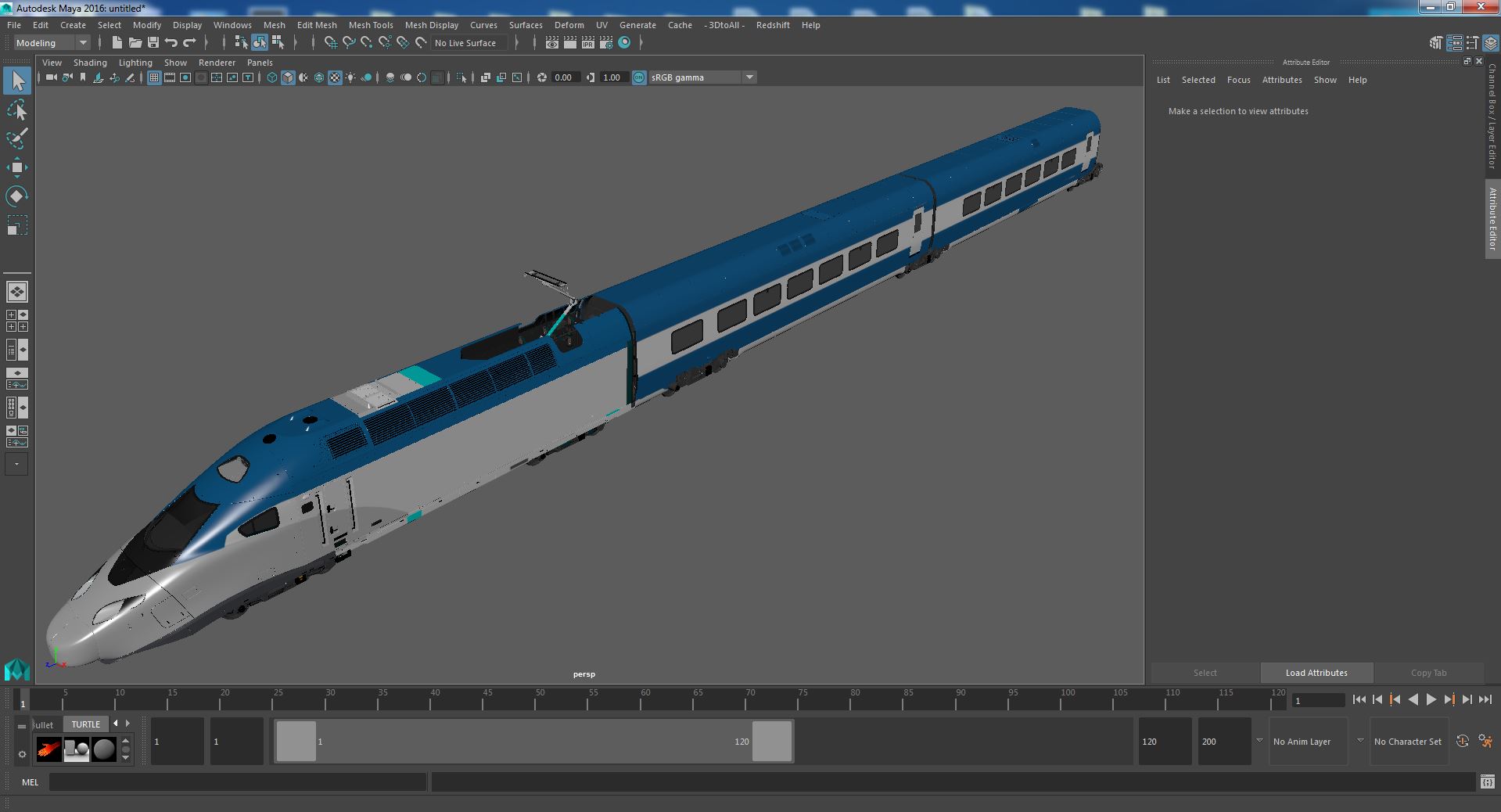 3D Blue High-Speed Passenger Train