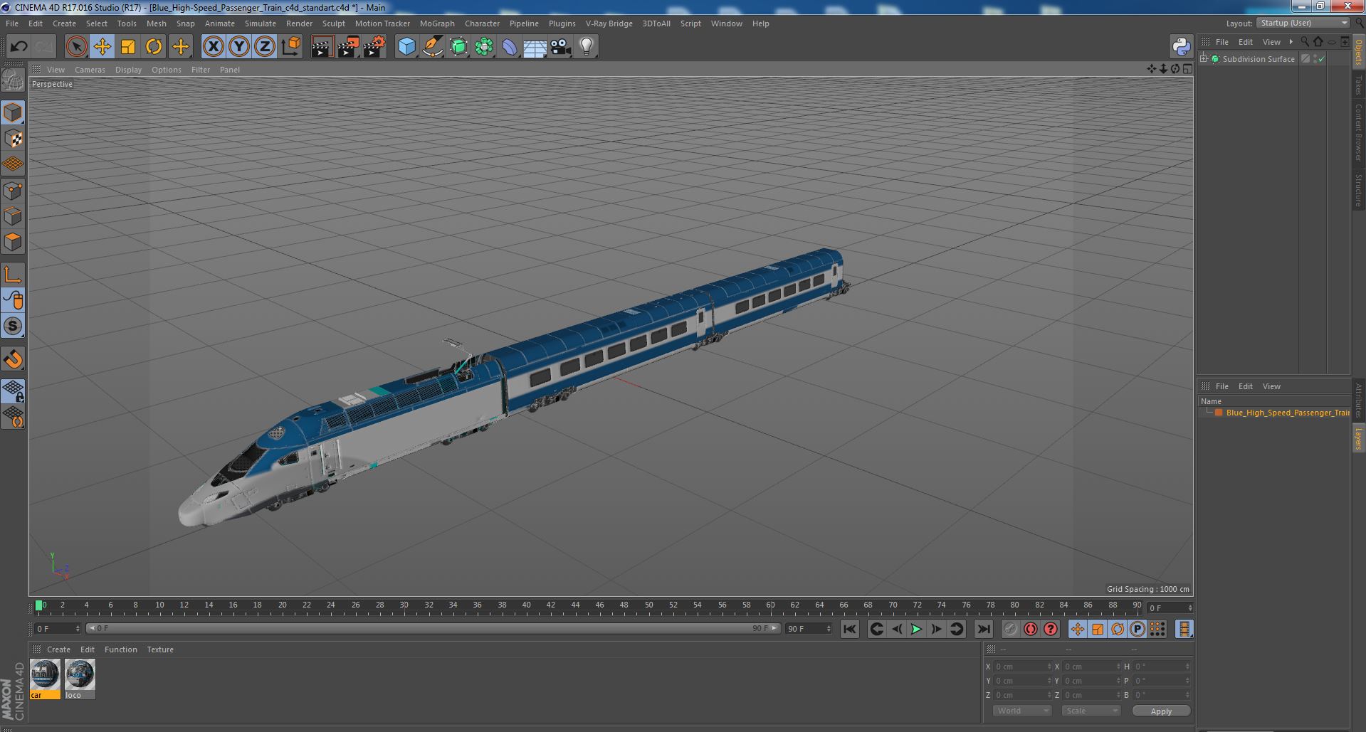 3D Blue High-Speed Passenger Train