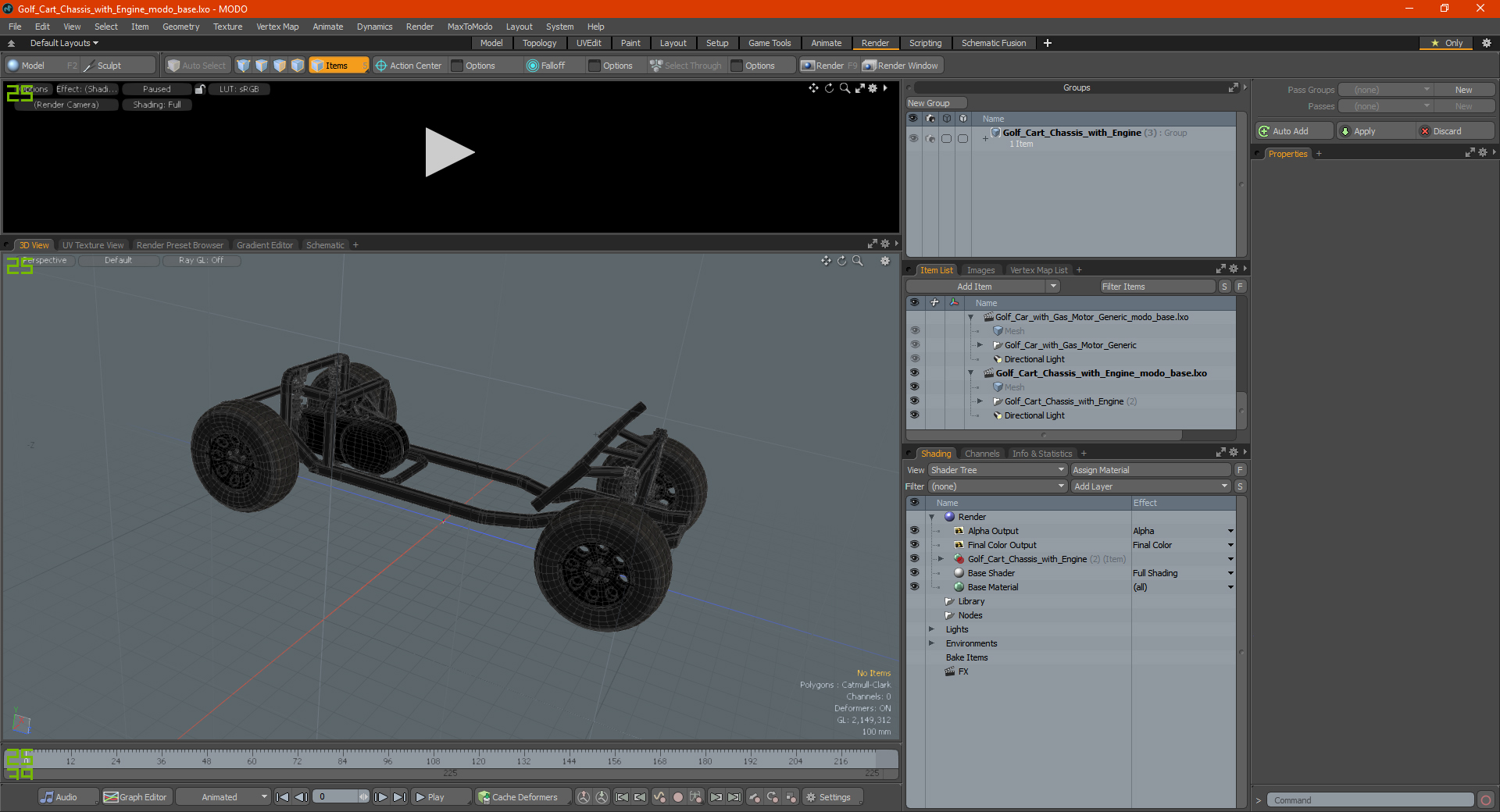 Golf Cart Chassis with Engine 3D model