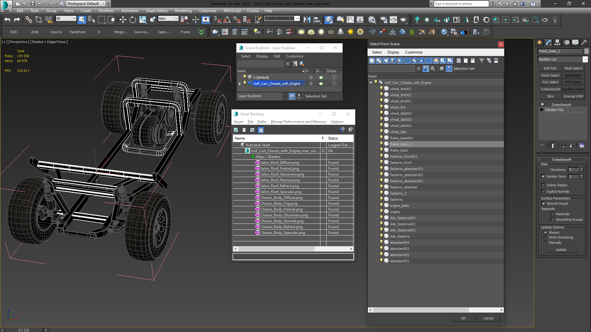 Golf Cart Chassis with Engine 3D model