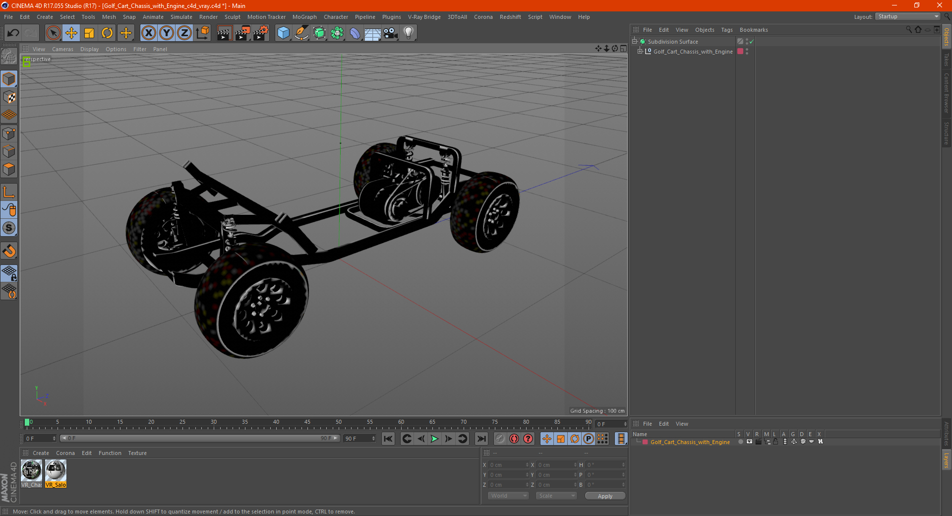 Golf Cart Chassis with Engine 3D model