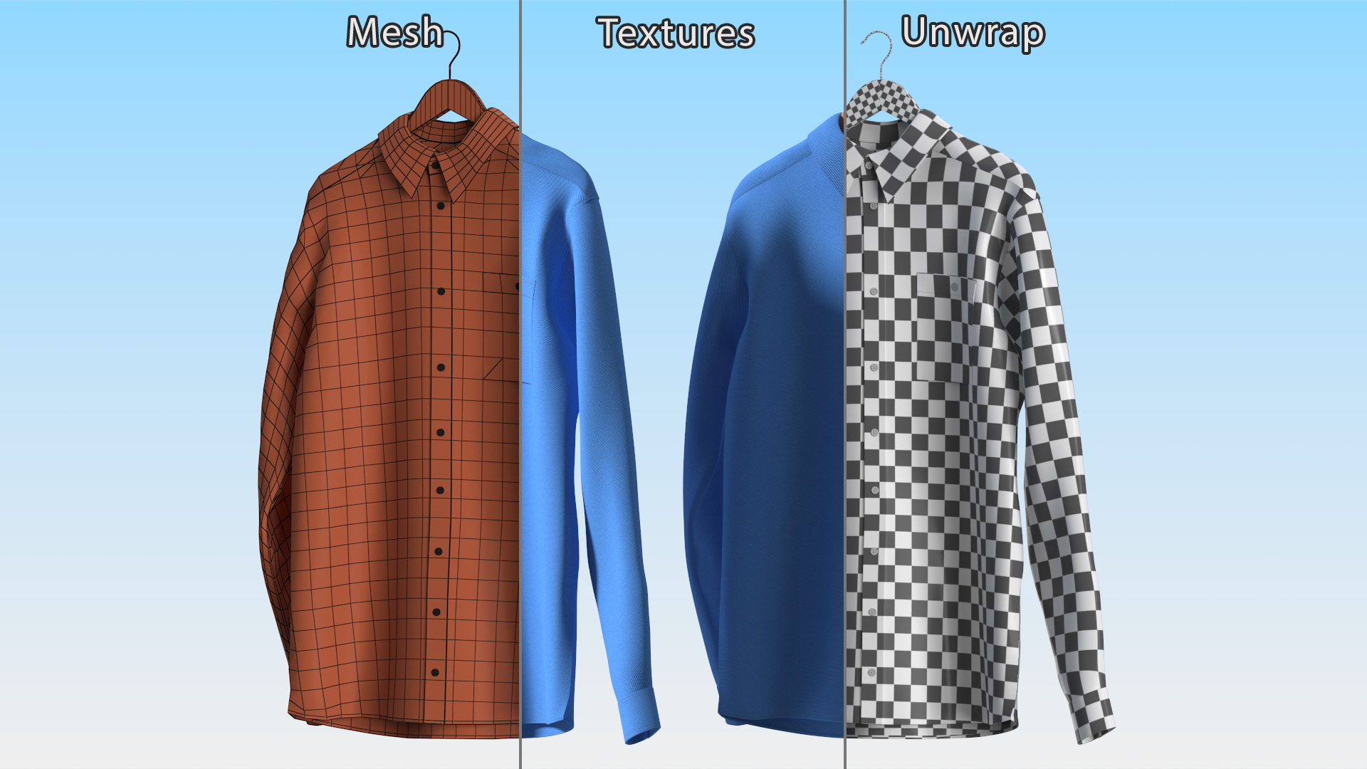 3D Mens Long Sleeve Dress Shirt on Hanger model