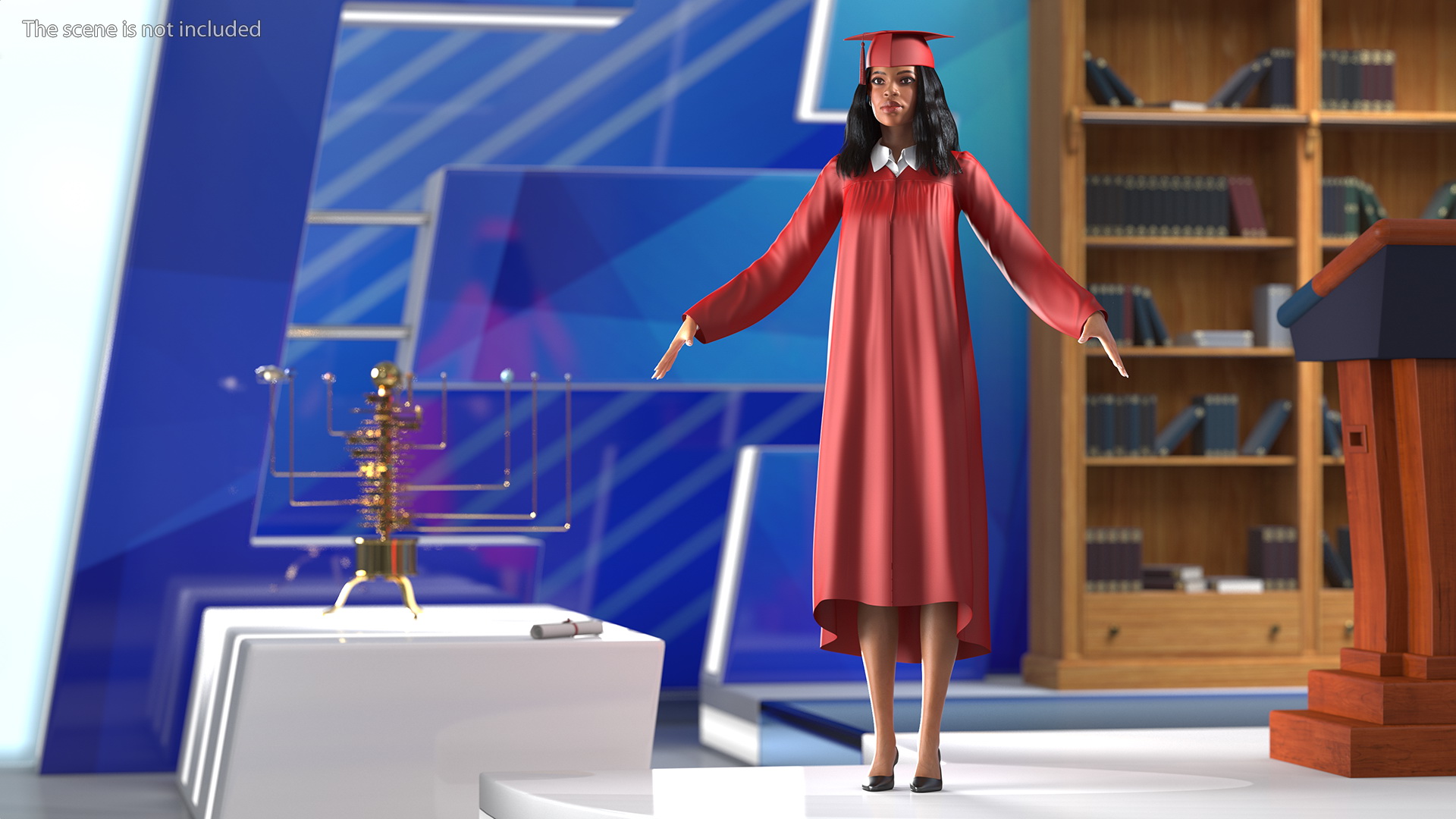 3D model Light Skin Graduation Gown Woman Neutral Pose