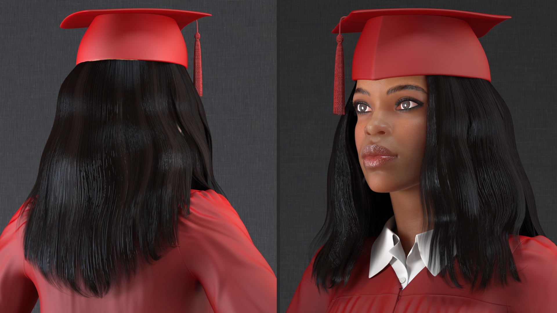 3D model Light Skin Graduation Gown Woman Neutral Pose