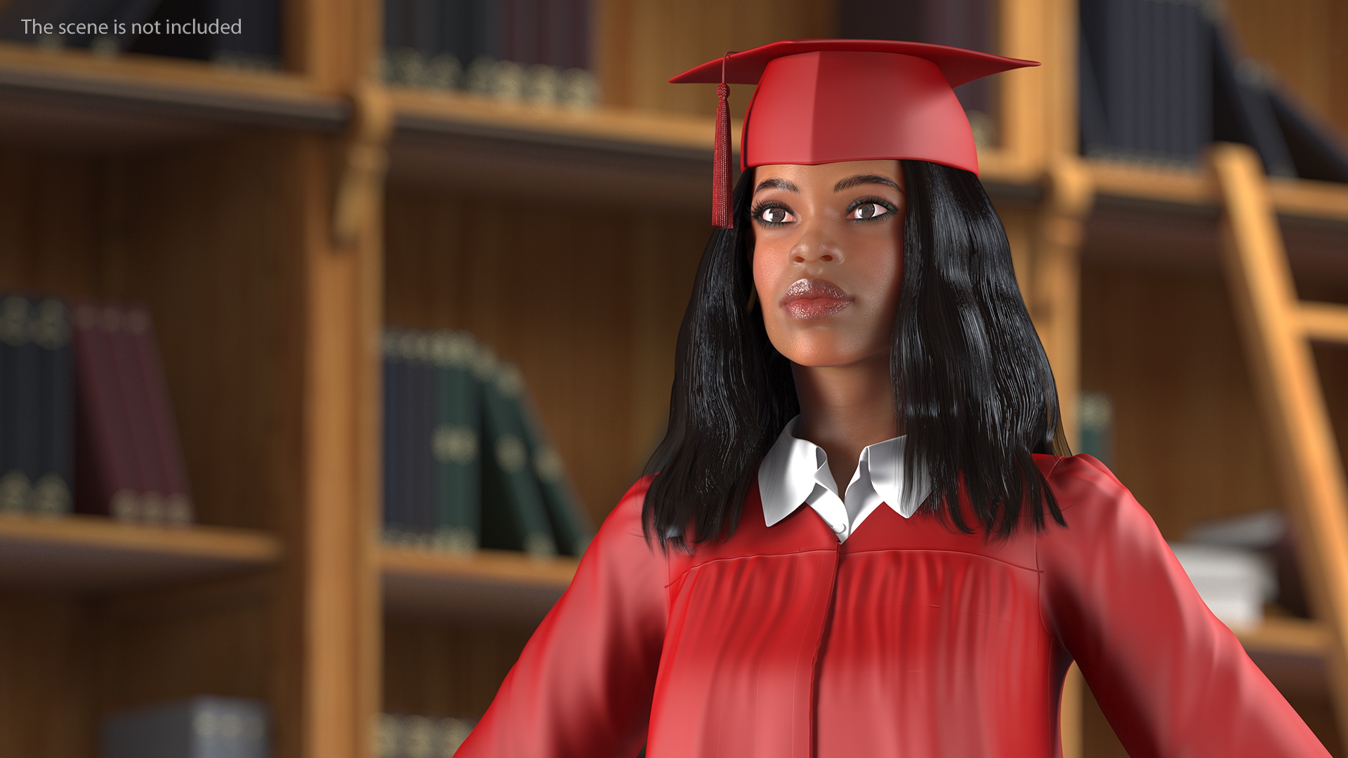 3D model Light Skin Graduation Gown Woman Neutral Pose