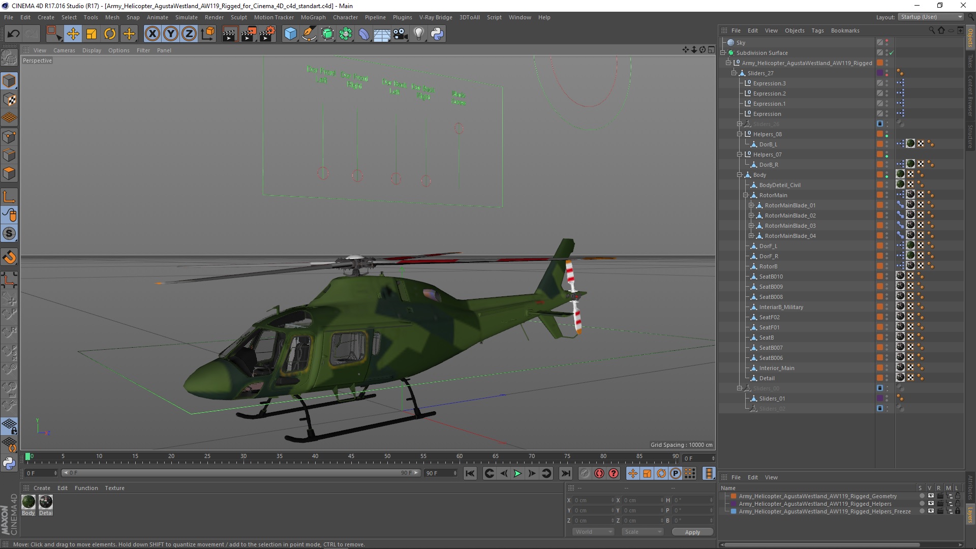 Army Helicopter AgustaWestland AW119 Rigged for Cinema 4D 3D