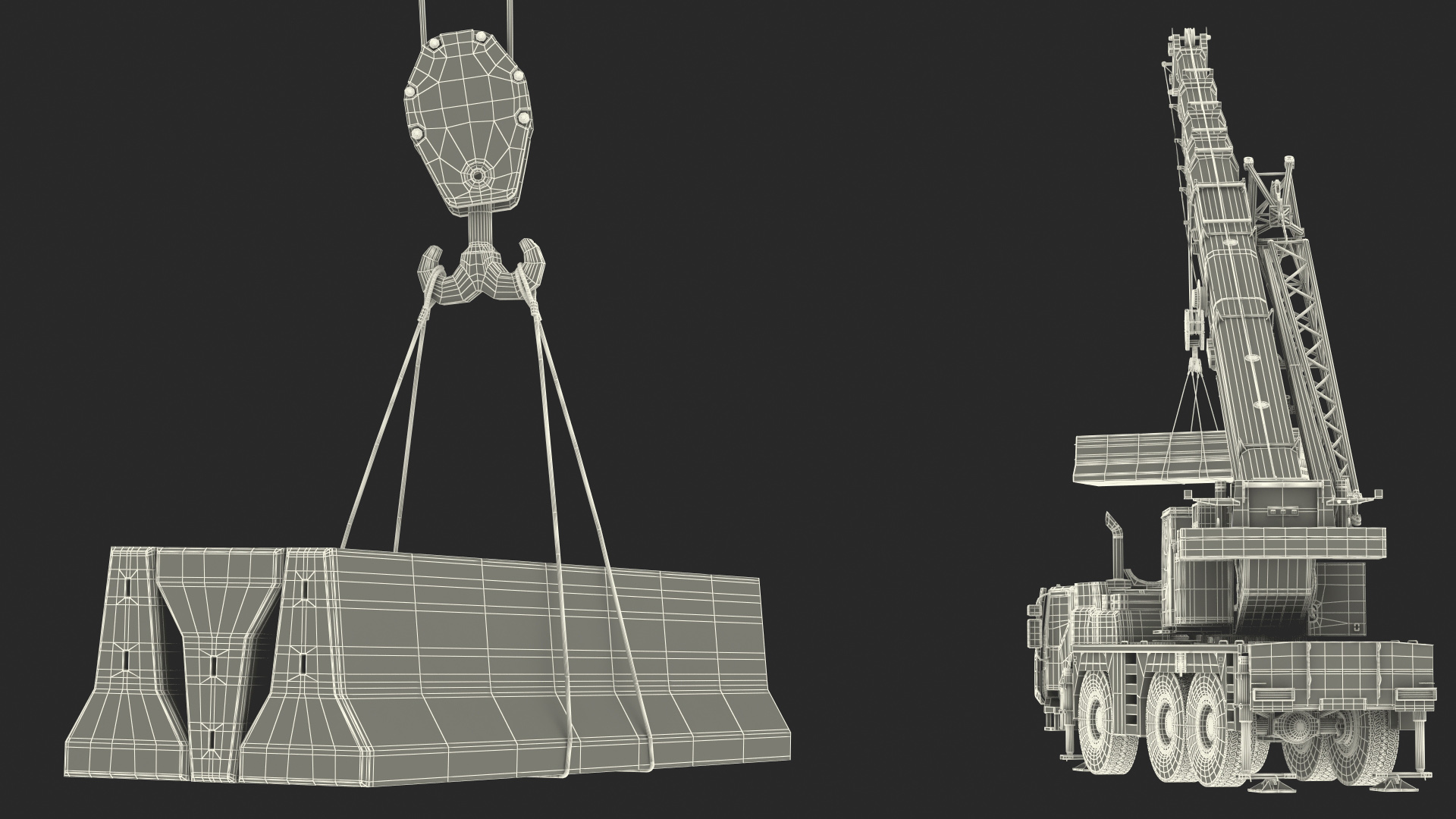 3D model Compact Crane Liebherr with Concrete Barriers