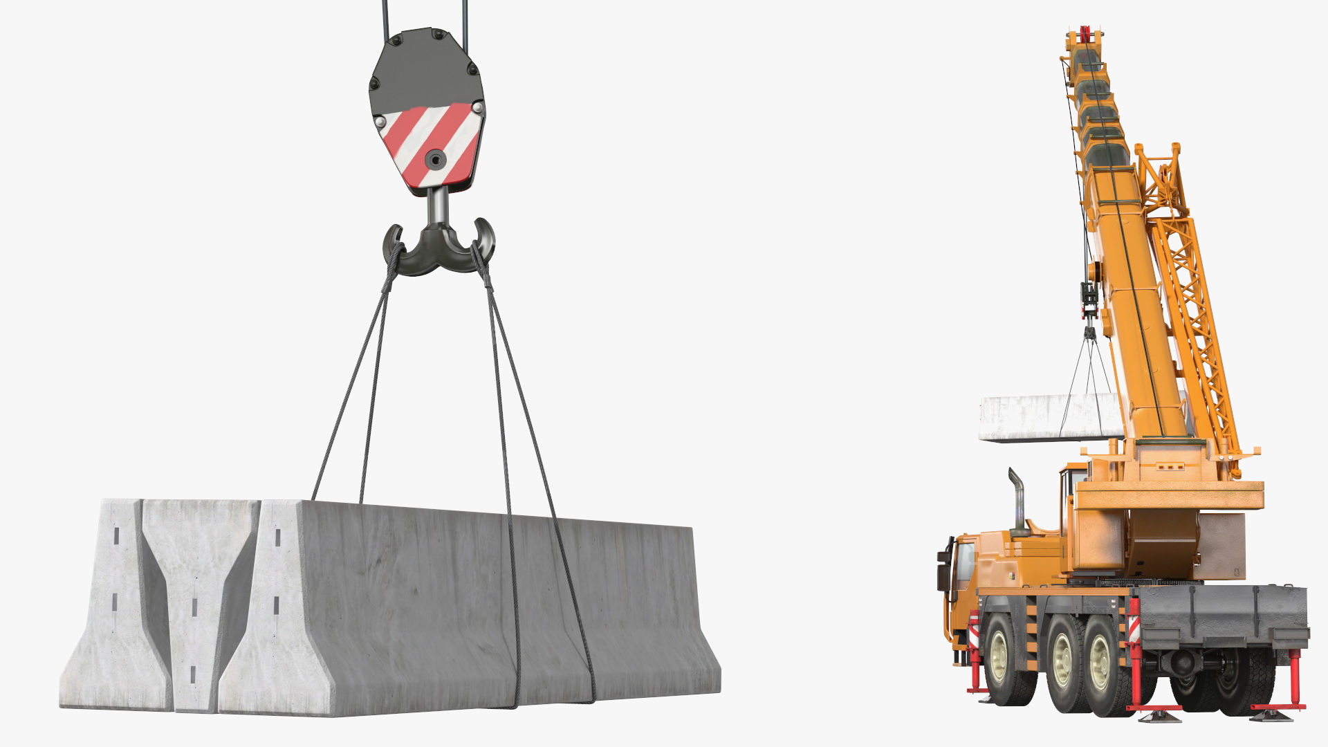 3D model Compact Crane Liebherr with Concrete Barriers