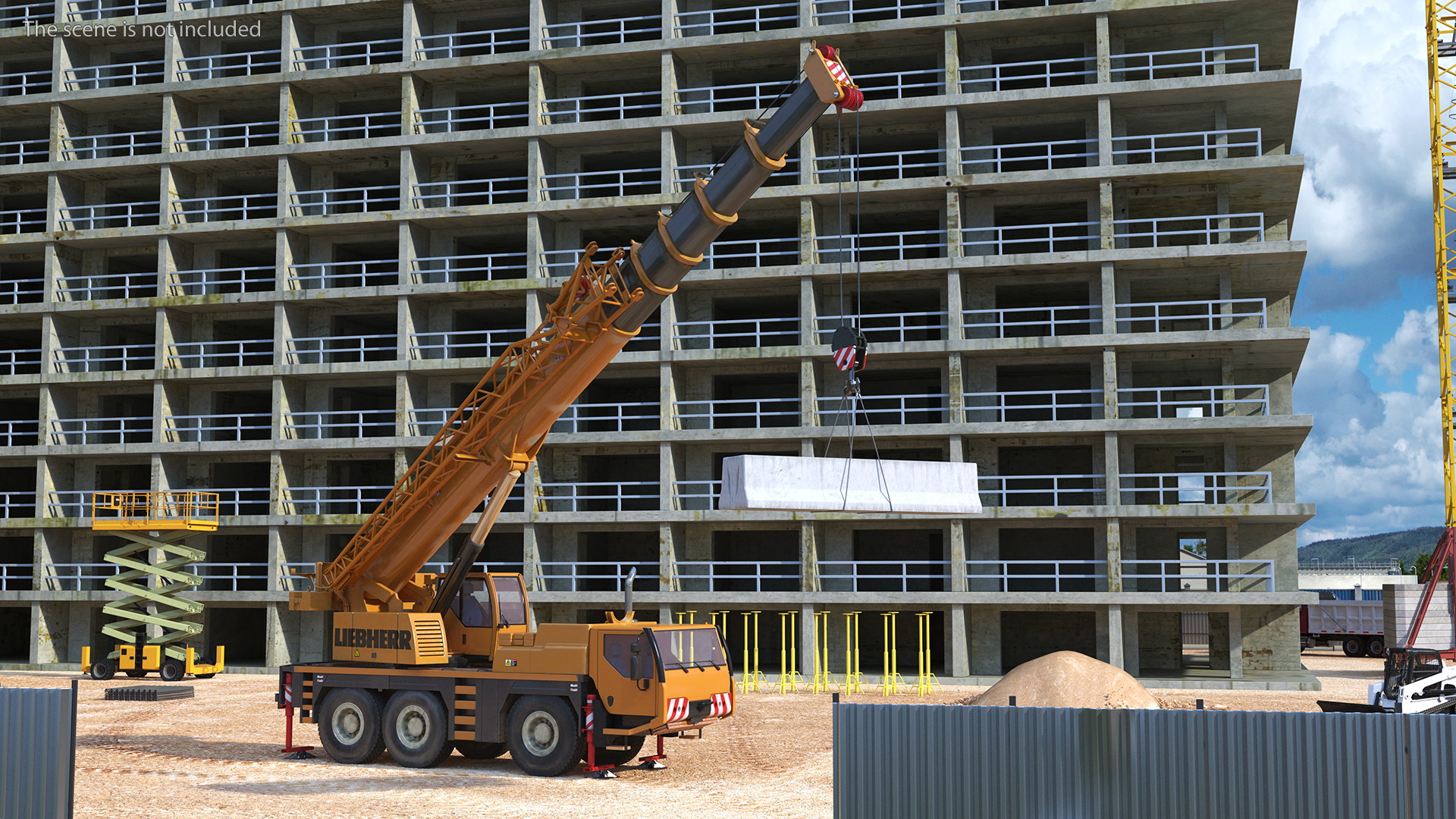 3D model Compact Crane Liebherr with Concrete Barriers