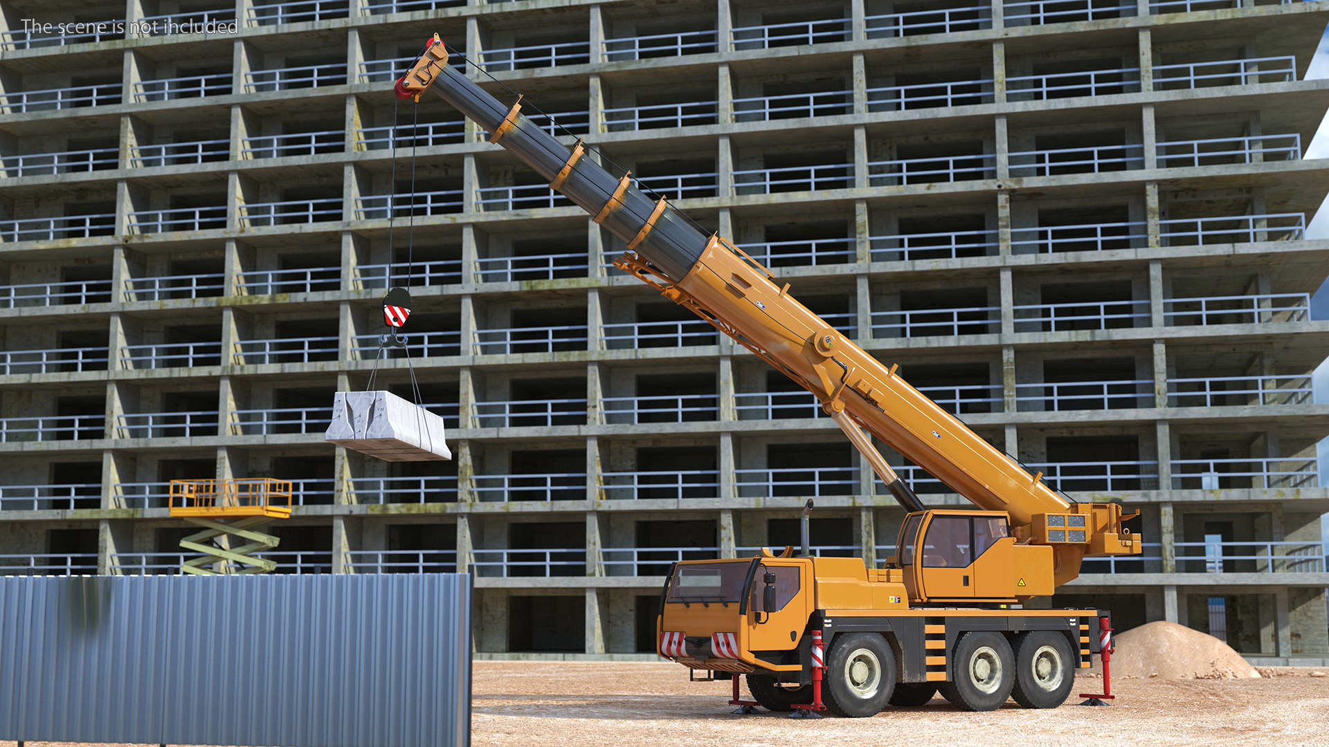 3D model Compact Crane Liebherr with Concrete Barriers