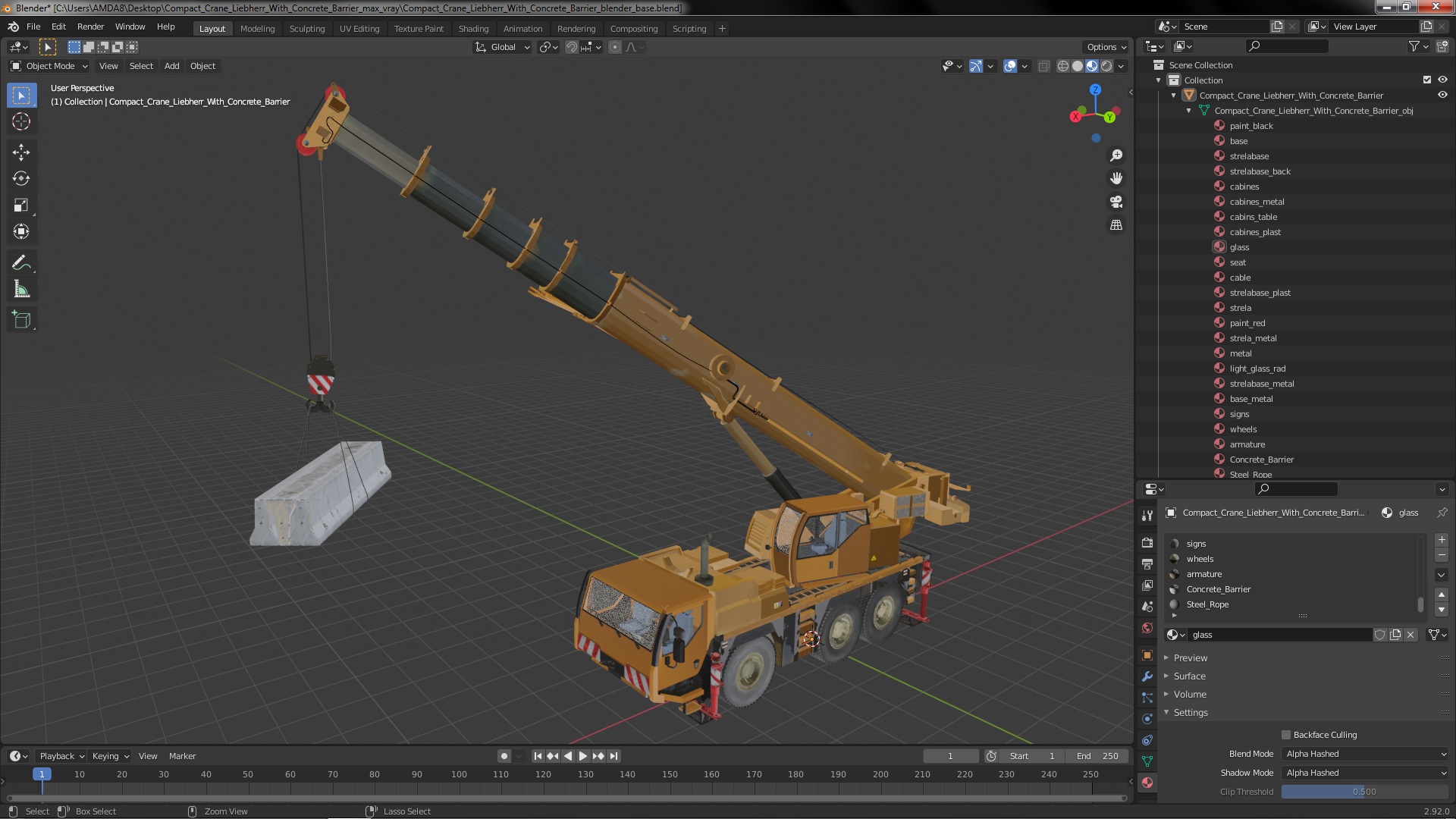 3D model Compact Crane Liebherr with Concrete Barriers