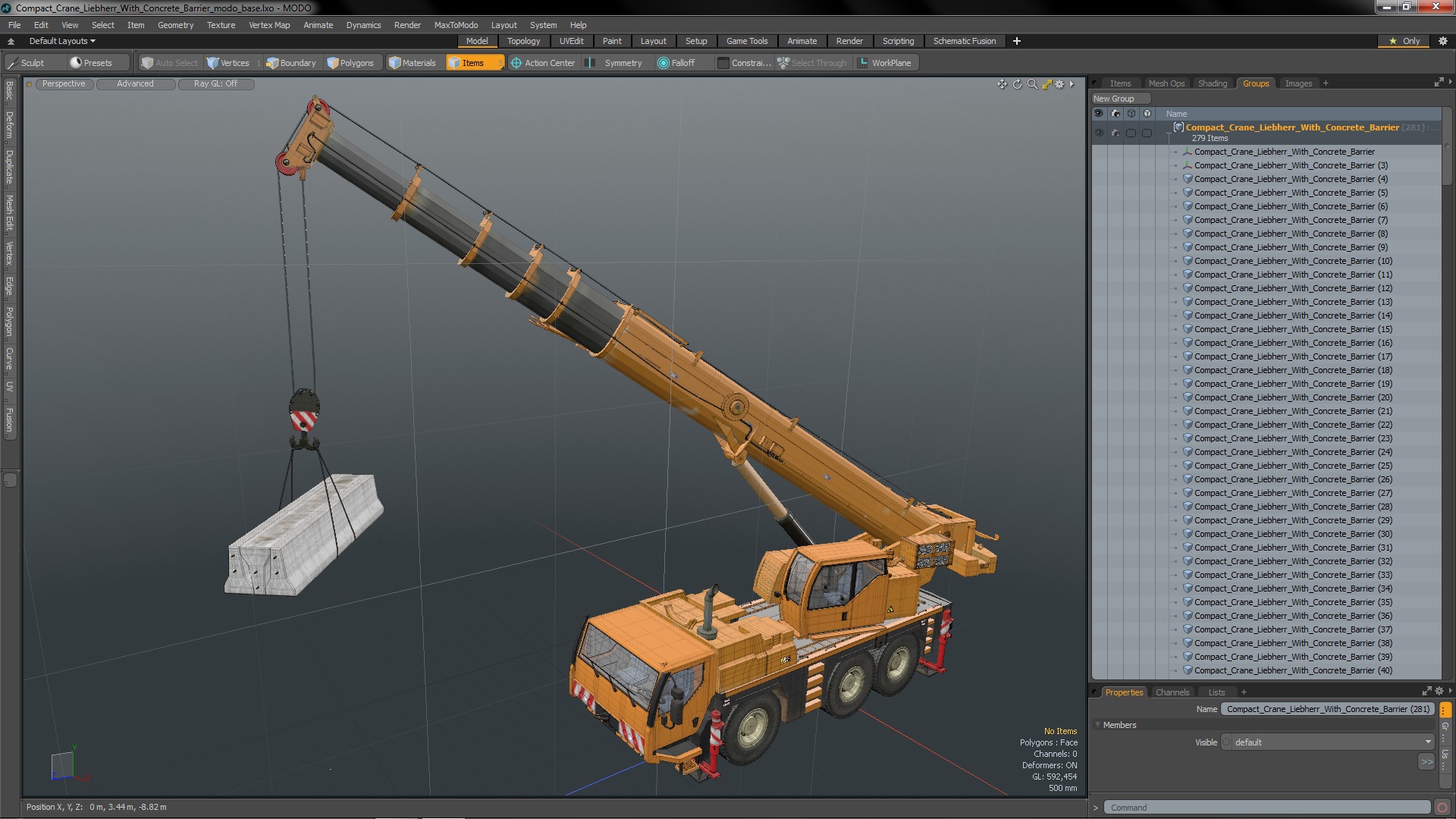 3D model Compact Crane Liebherr with Concrete Barriers