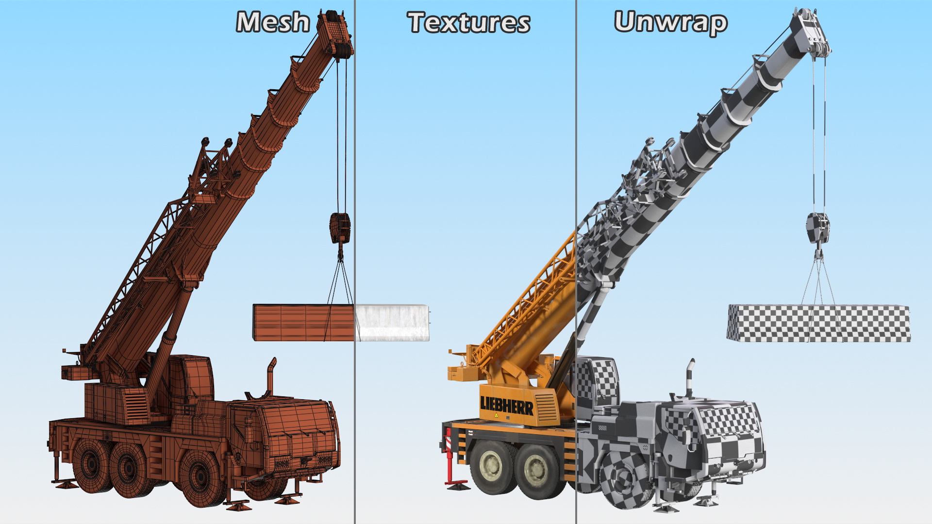 3D model Compact Crane Liebherr with Concrete Barriers