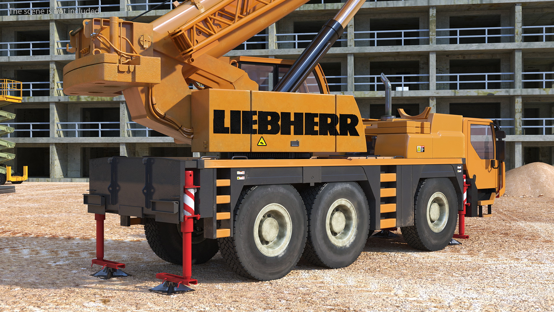 3D model Compact Crane Liebherr with Concrete Barriers