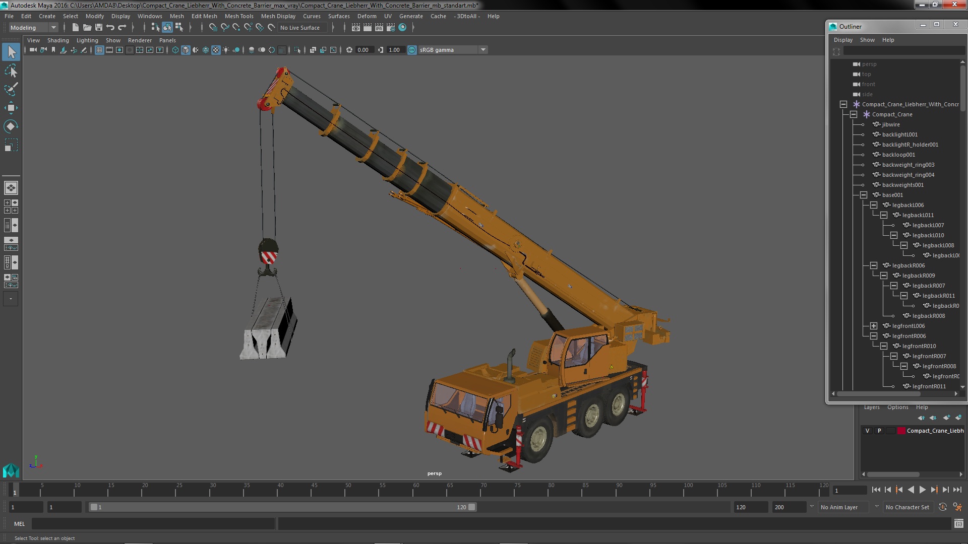 3D model Compact Crane Liebherr with Concrete Barriers