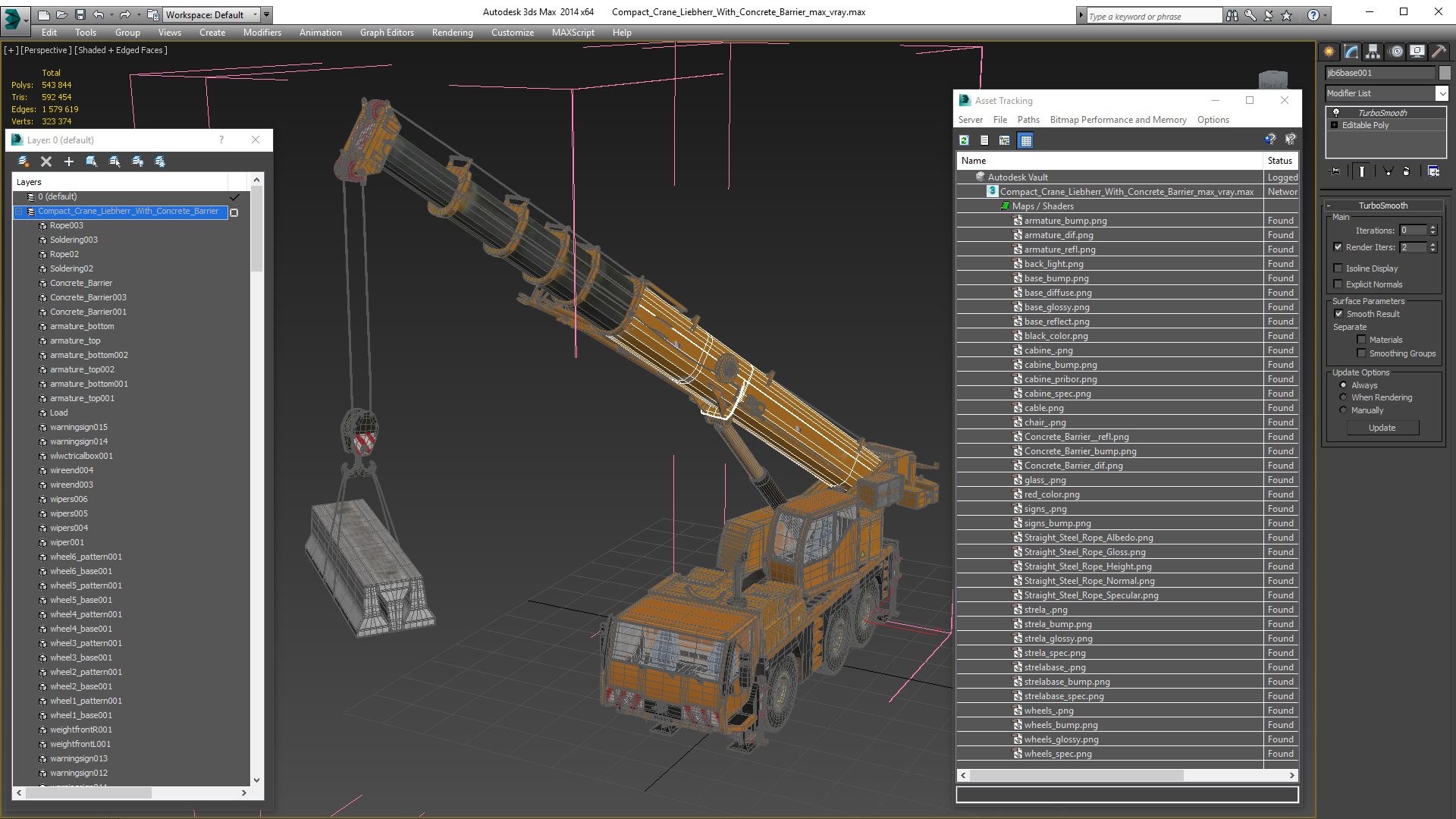 3D model Compact Crane Liebherr with Concrete Barriers