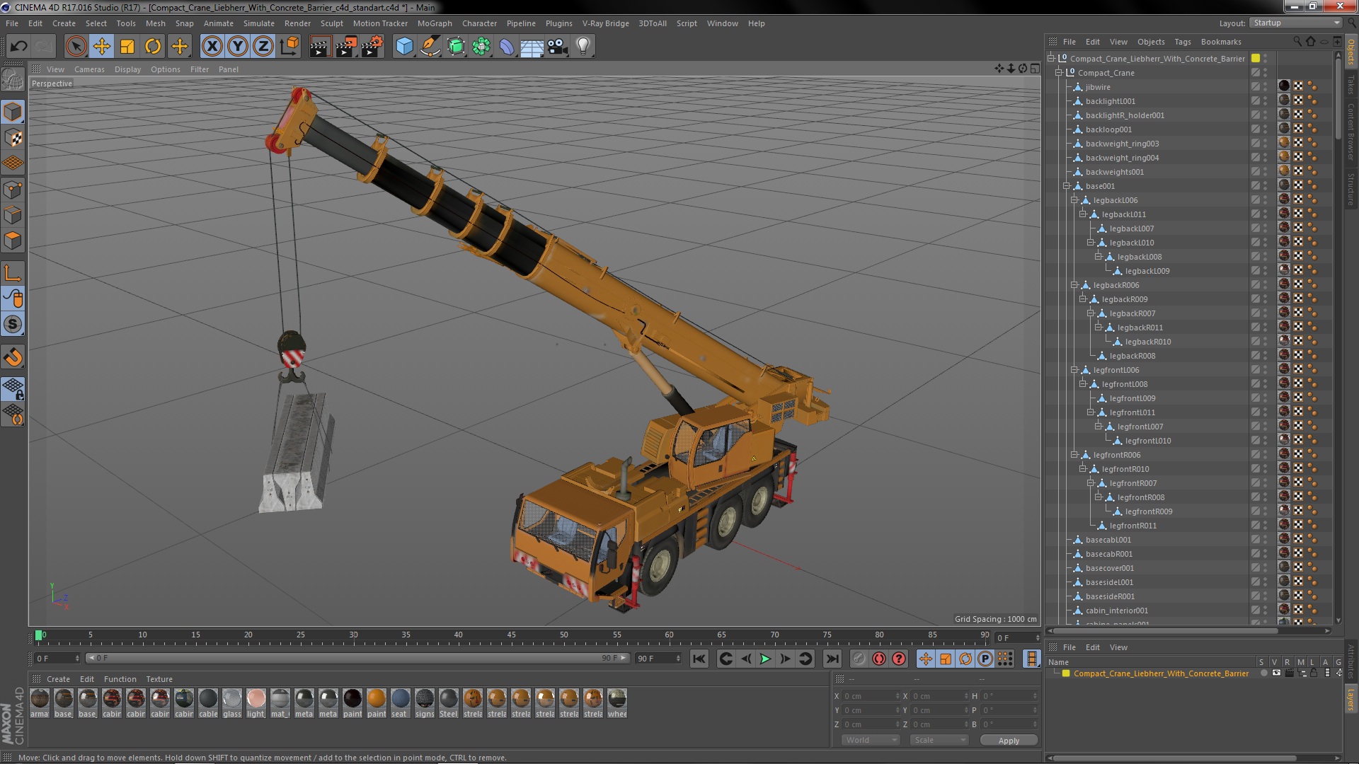 3D model Compact Crane Liebherr with Concrete Barriers