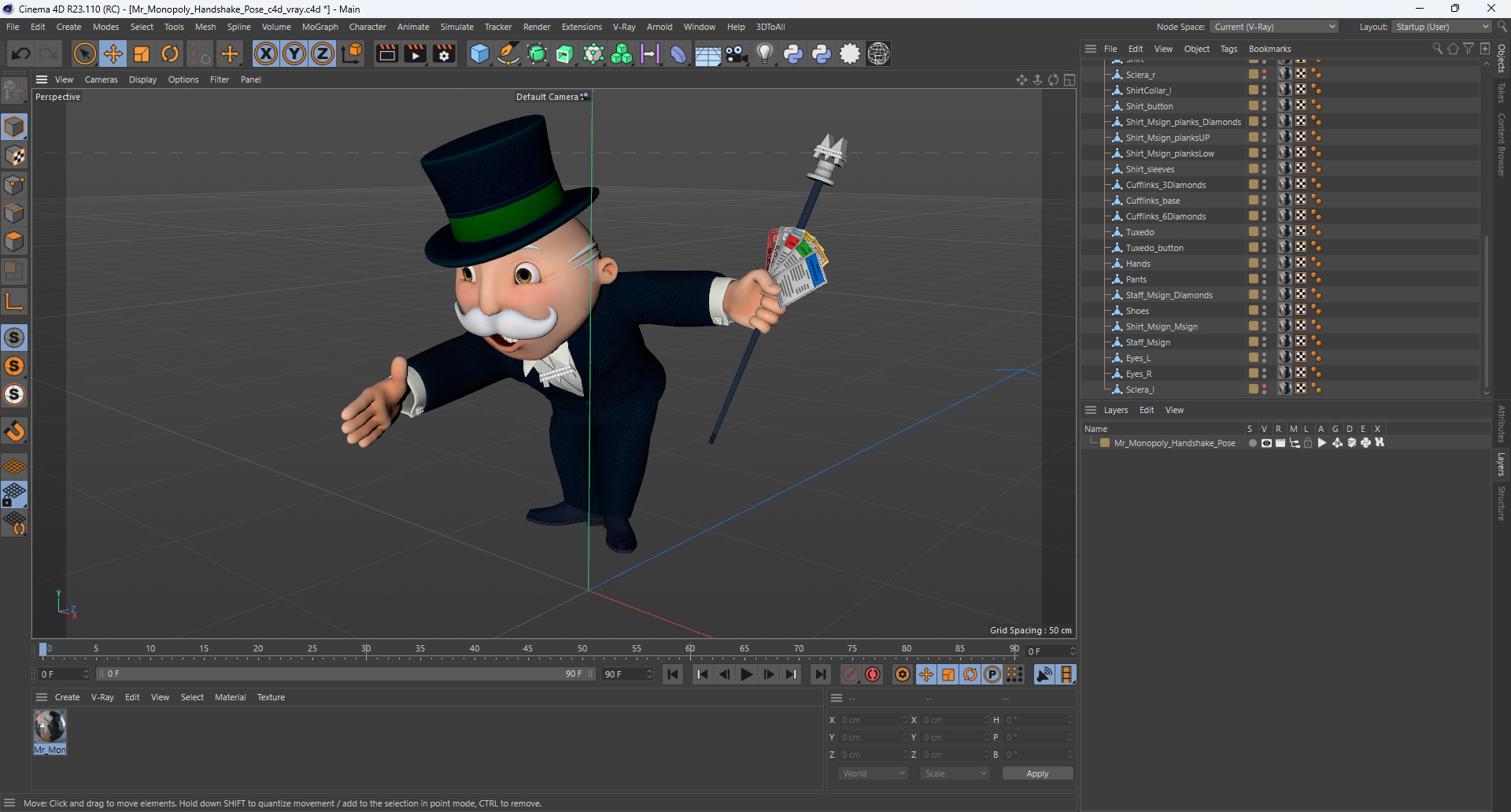 Mr Monopoly Handshake Pose for 3D Print 3D model