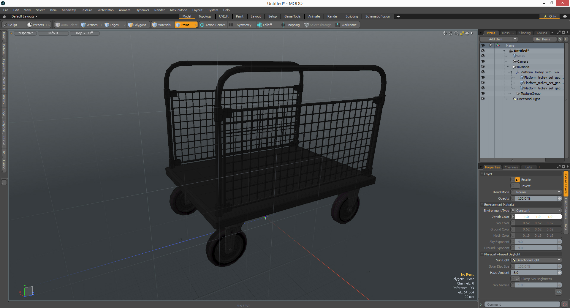 3D Platform Trolley with Two Railing model