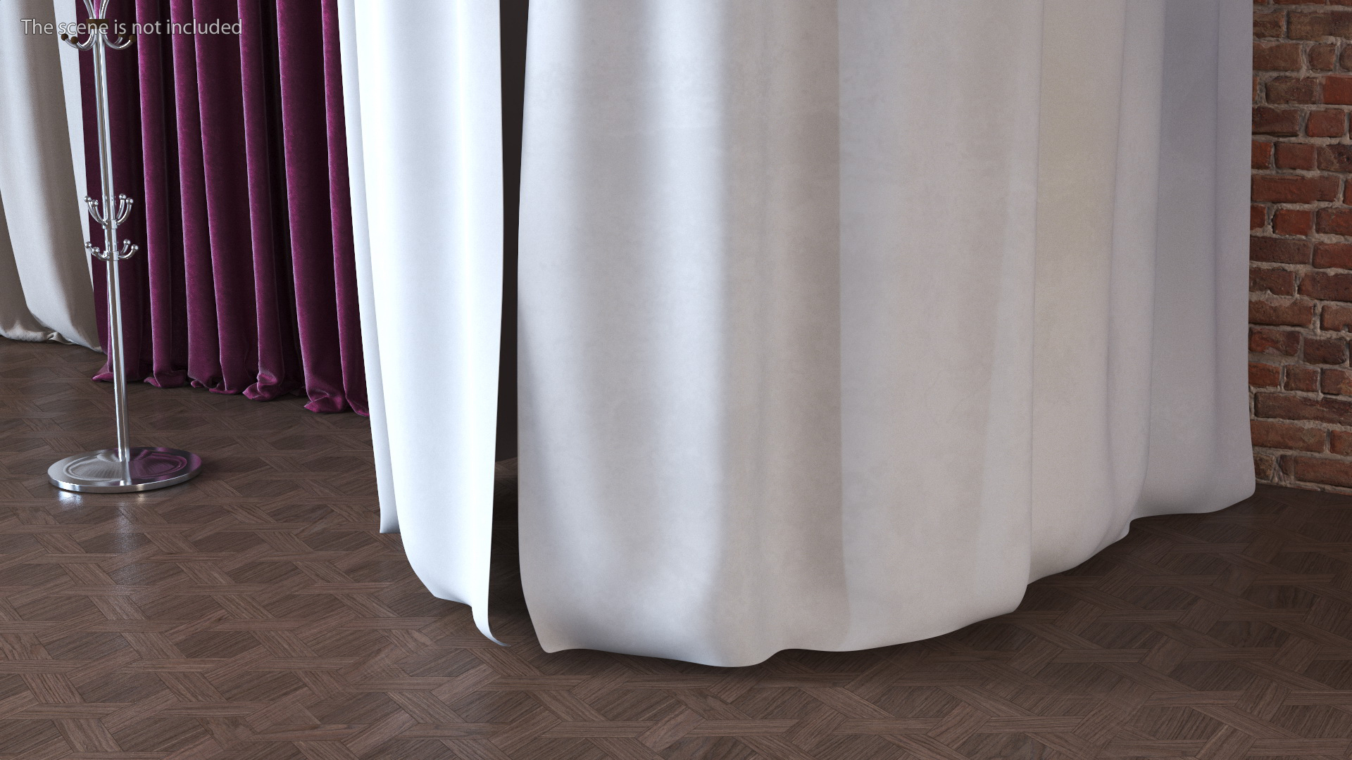 3D Fitting Room Curtain Closed White model