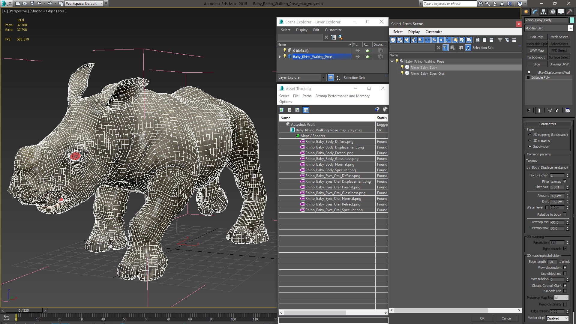 3D Baby Rhino Walking Pose model