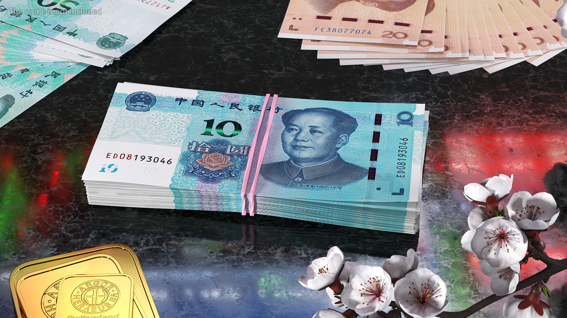 Stack of Chinese 10 Yuan 2019 Banknotes 3D model