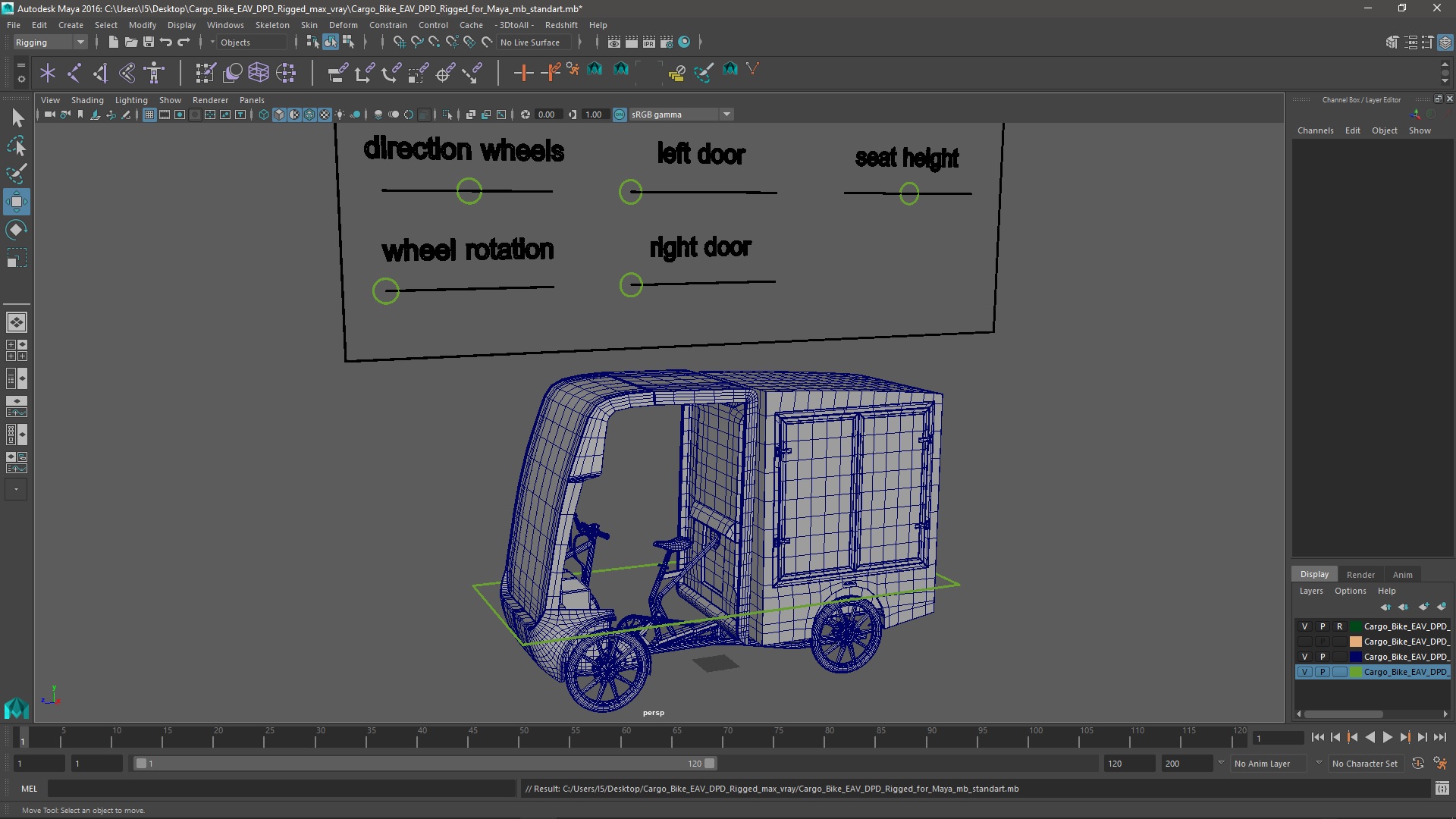 Cargo Bike EAV DPD Rigged for Maya 3D model