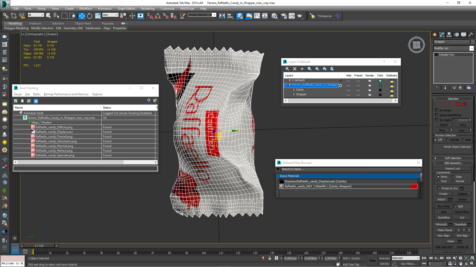 Ferrero Raffaello Candy in Wrapper 3D model