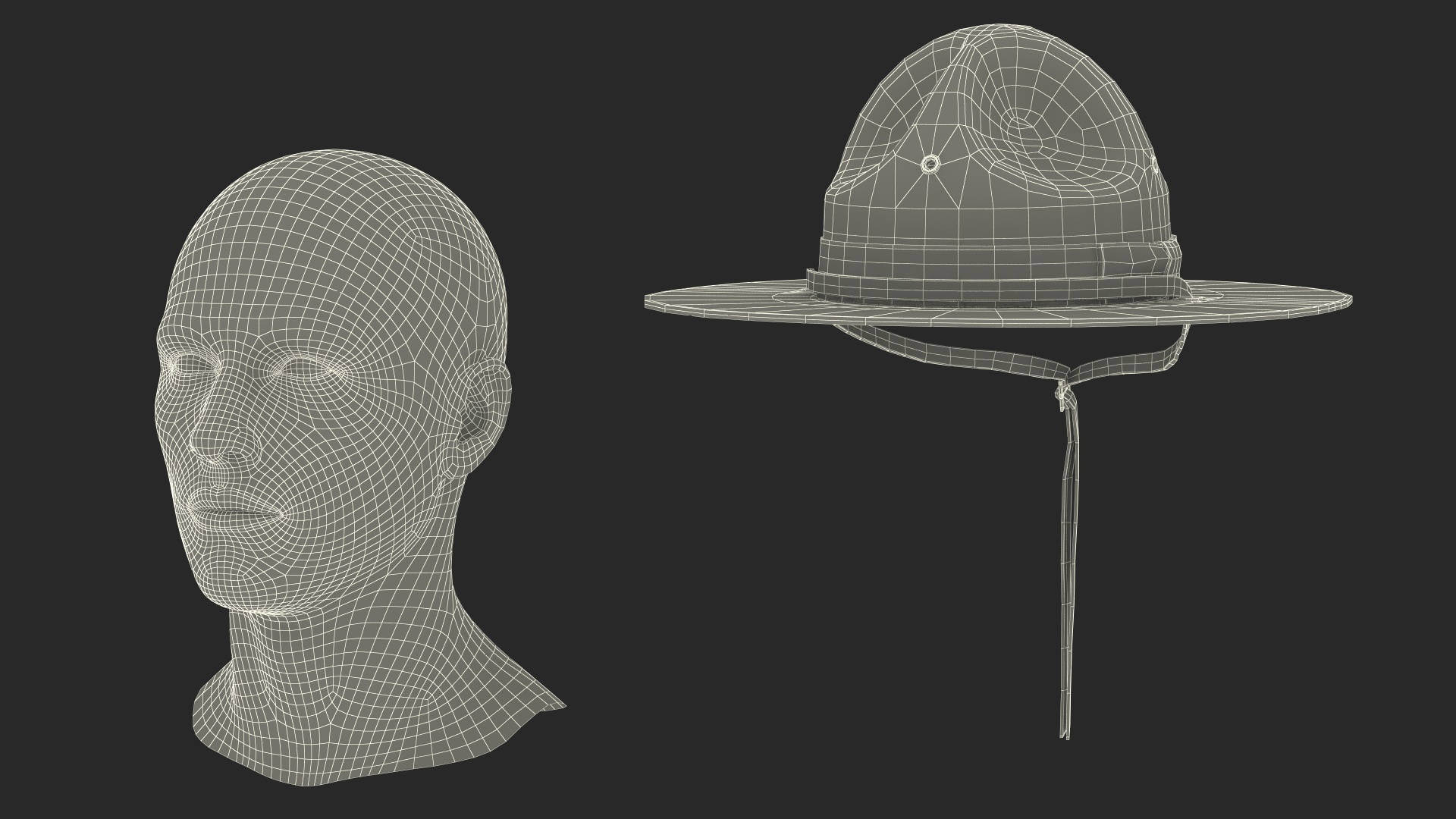 3D model Drill Sergeant Campaign Hat Green on Mannequin Fur