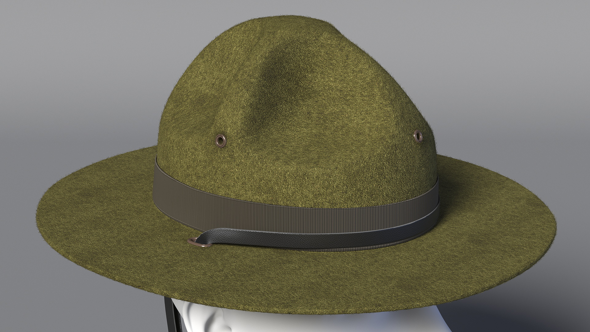 3D model Drill Sergeant Campaign Hat Green on Mannequin Fur