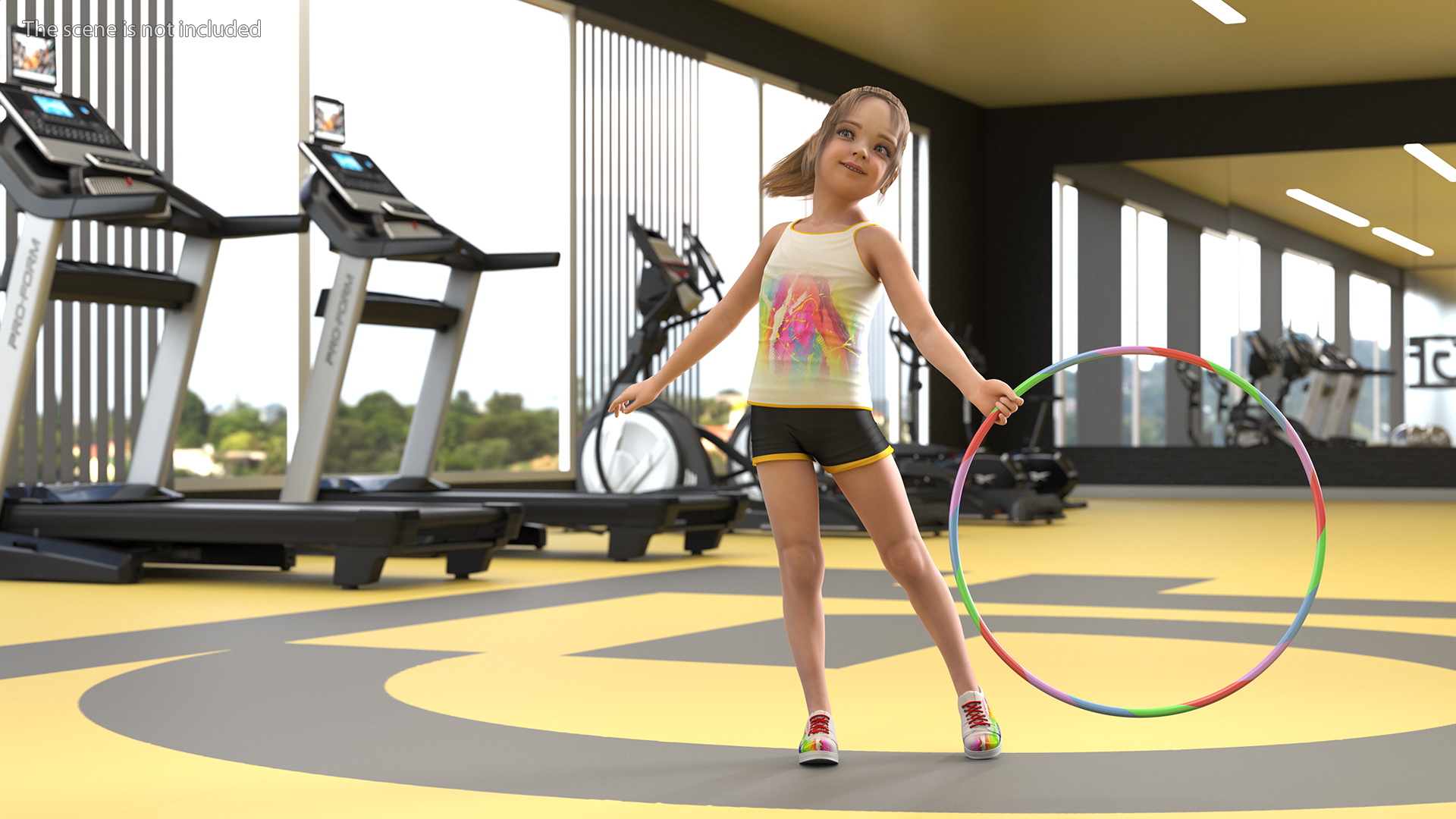 3D Sporty Little Girl Playing Hoop