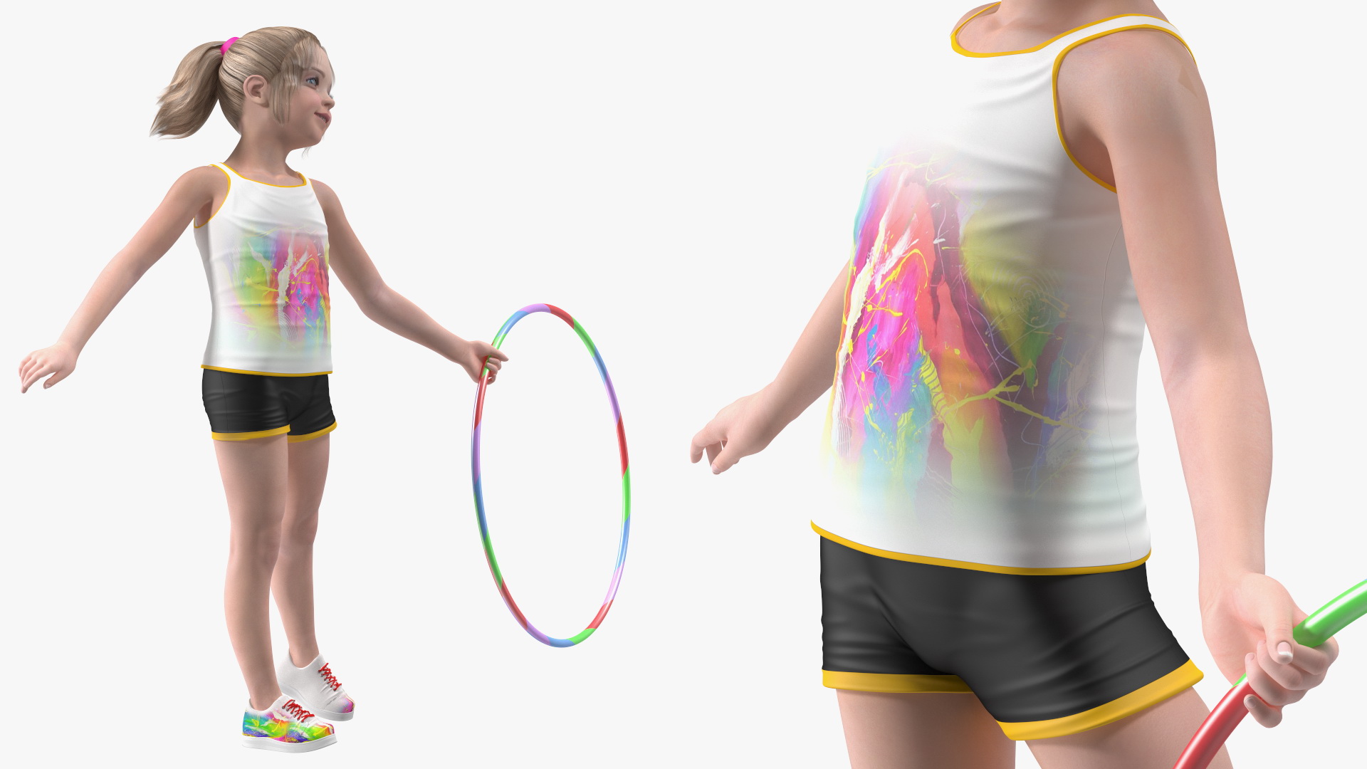 3D Sporty Little Girl Playing Hoop