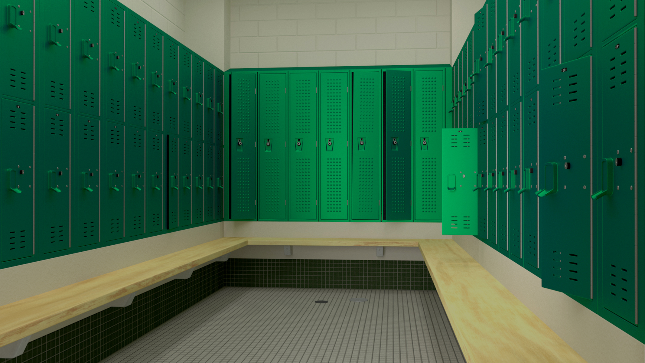 Metal Locker Boxes Room Green 3D model